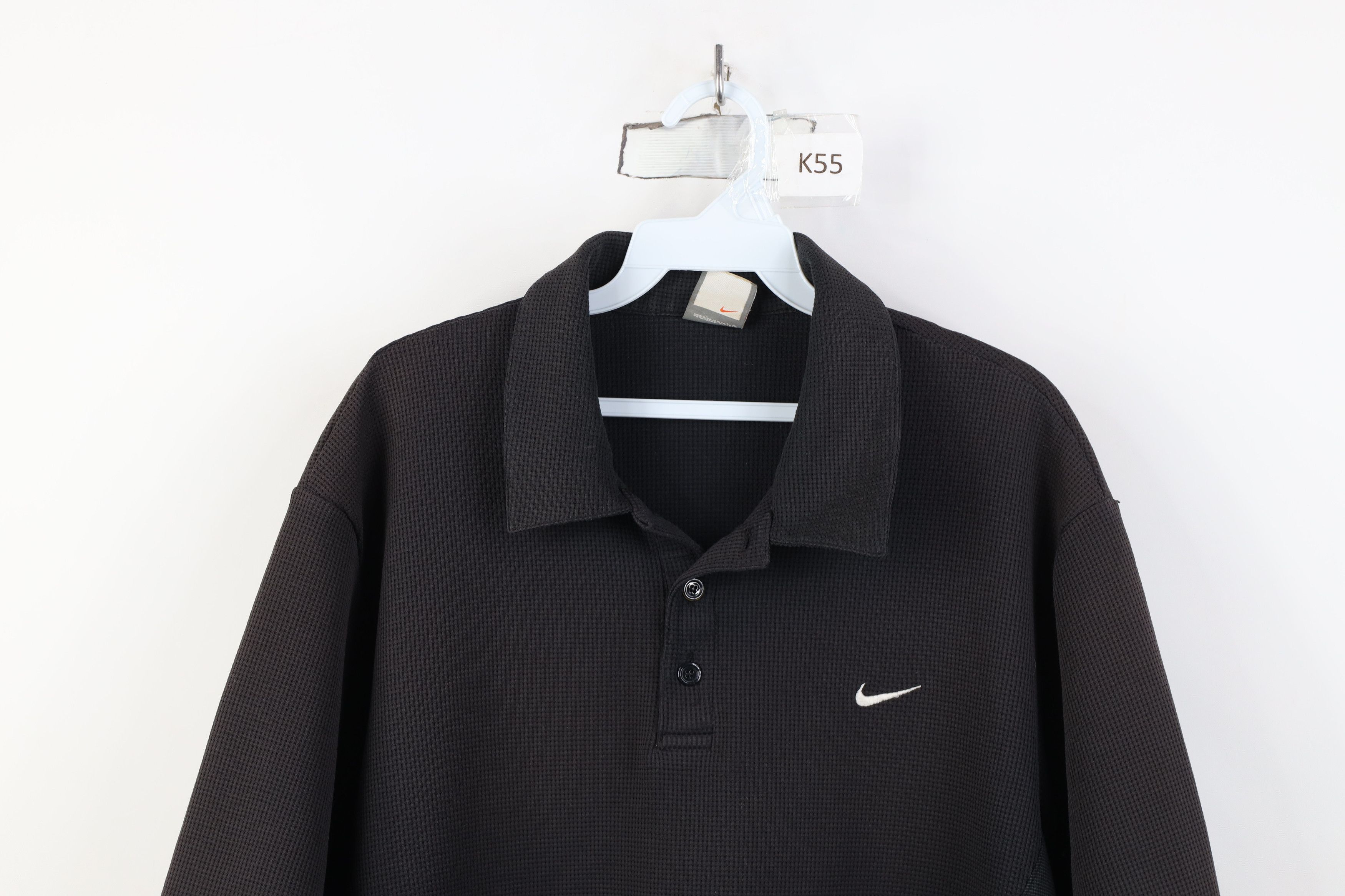 Nike Vintage Nike Mini Swoosh Sun Faded Thermal Knit Polo Black Size US XXL / EU 58 / 5 - 2 Thumbnail