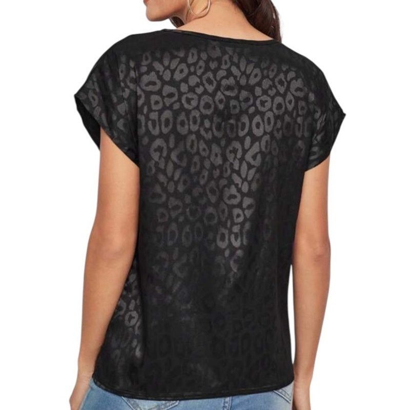 Shein Black Clasi Dolman Short Sleeve Leopard Jacquard Satin Top Size M / US 6-8 / IT 42-44 - 4 Thumbnail