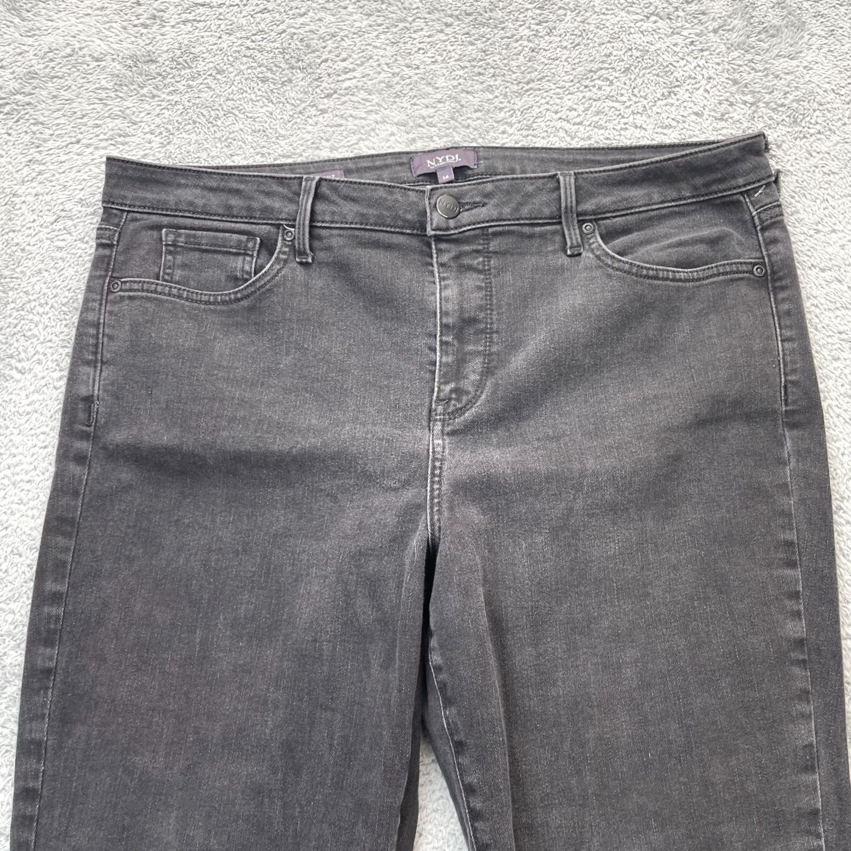 NYDJ NYDJ Barbara Jeans Womens 14 Gray Bootcut Denim Cotton Spandex 5-Pocket Inseam 30 Regular Stretch Logo Zipper Button Mens Womens Boys Girls Size 25" / US 0 / IT 36 - 6 Thumbnail