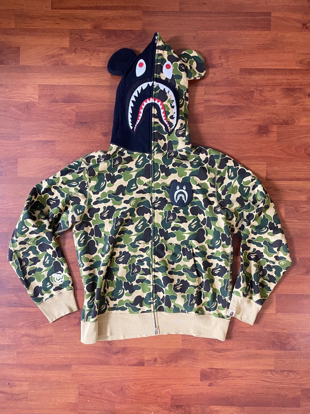 Bape Medicom Bearbrick Bape Medicom ABC Green Camo Shark Hoodie XL Grailed