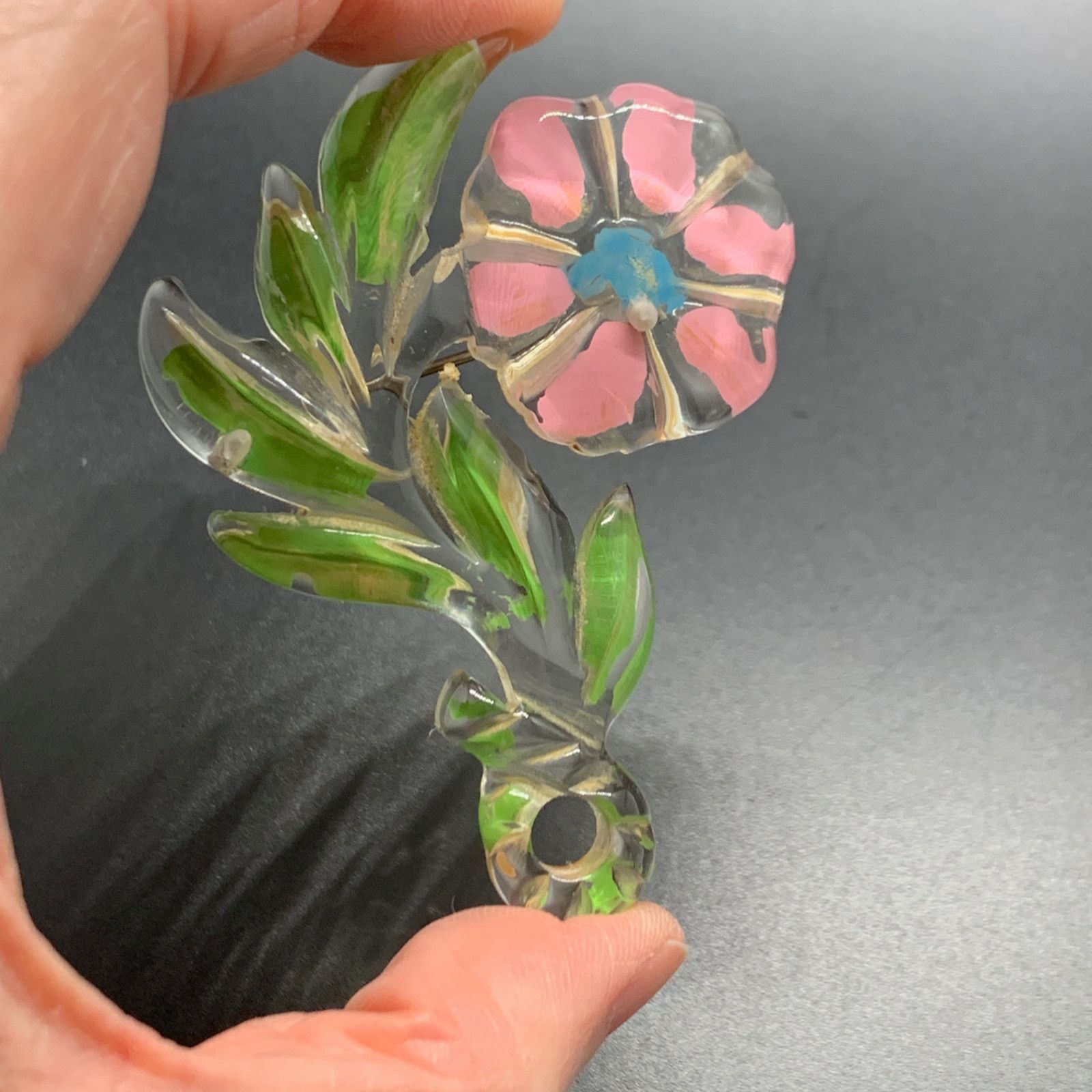 Vintage Vintage Reverse Carved Lucite Pink Flower Brooch Pin 2.5" Size ONE SIZE - 6 Thumbnail