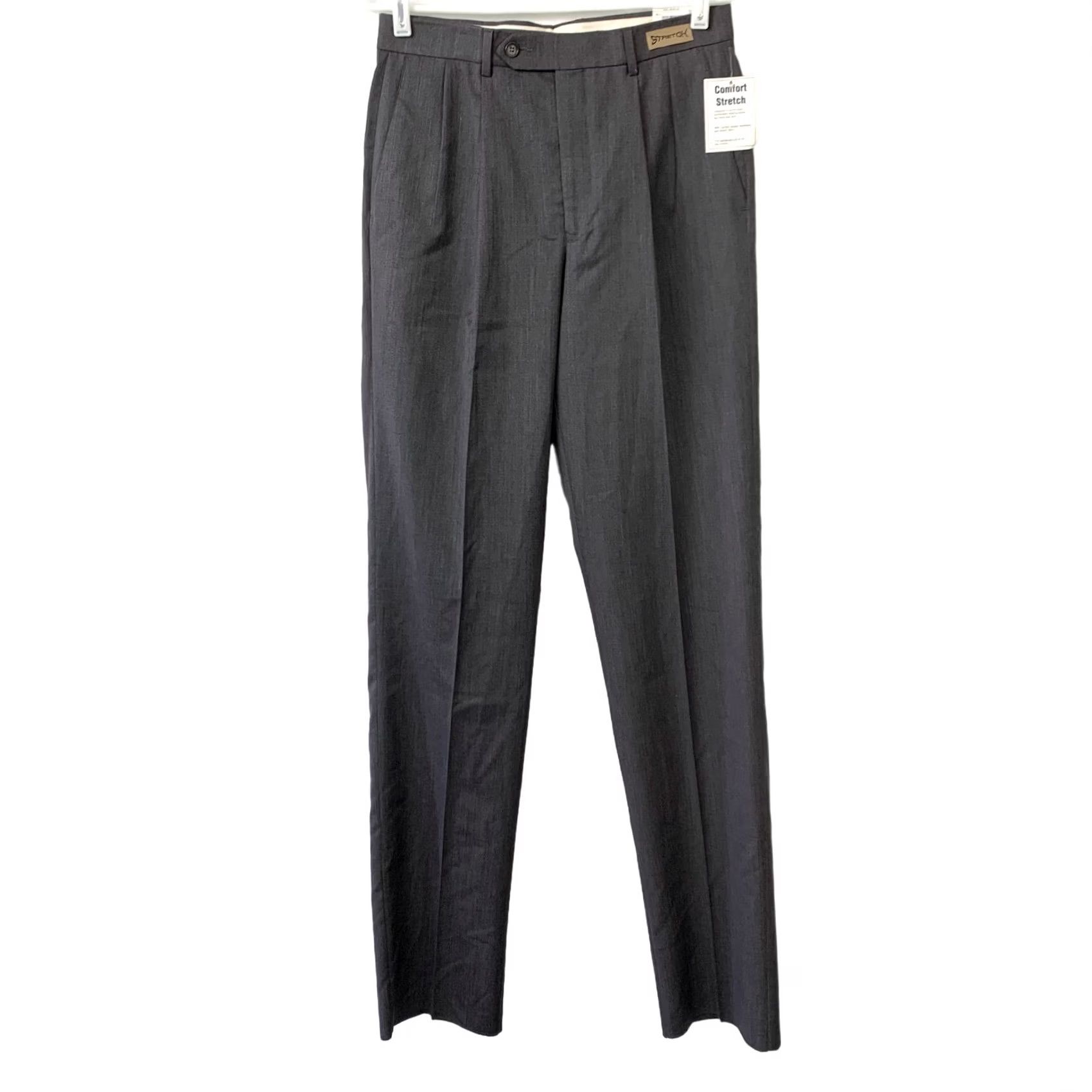 Vintage Haspel Men's Dress Pants Comfort Stretch Pleated 100% Wool Charcoal Gray 30R NWT Size US 30 / EU 46 - 2 Thumbnail