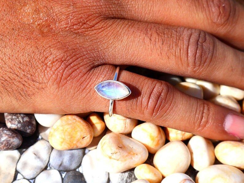 Handmade Rainbow Moonstone Ring, Handmade 925 Silver, June Birthstone Size ONE SIZE - 8 Thumbnail