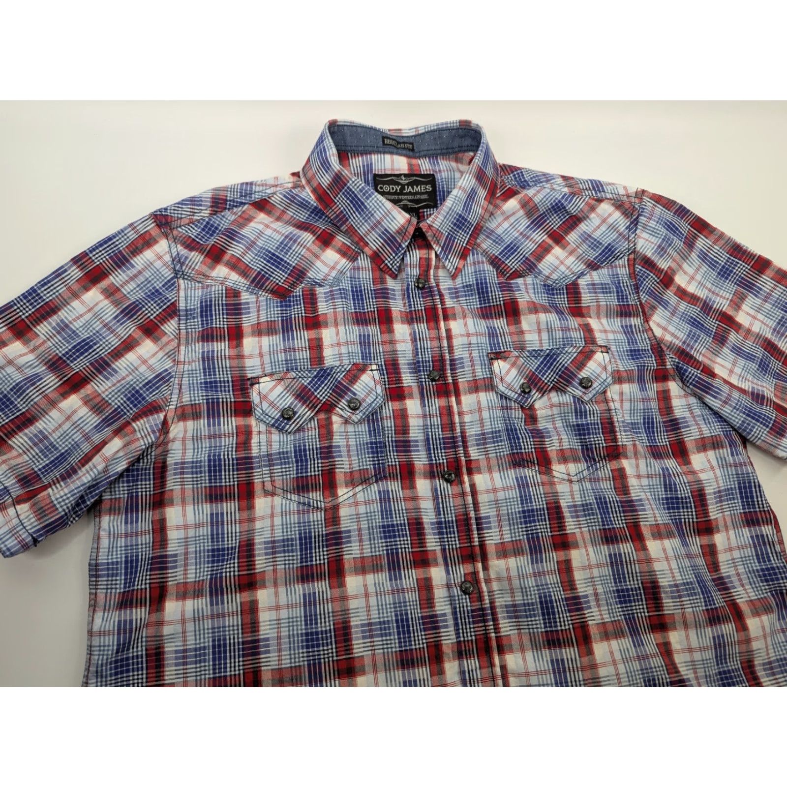 Cody James Cody James Pearl Snap Shirt Sawtooth Pocket Mens XL Blue Red Plaid Western Rodeo Shirt Size US XL / EU 56 / 4 - 2 Thumbnail