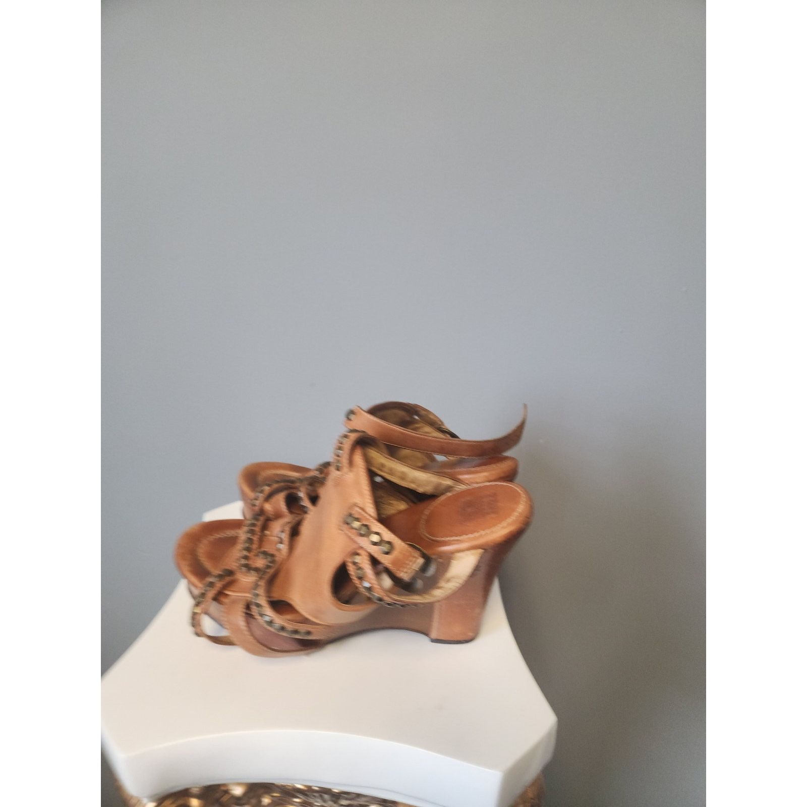 Frye Frye Tan Leather Wedge Sandals 11 NWOT Rosy Honeycomb Tan Size US 11 / IT 41 - 2 Thumbnail
