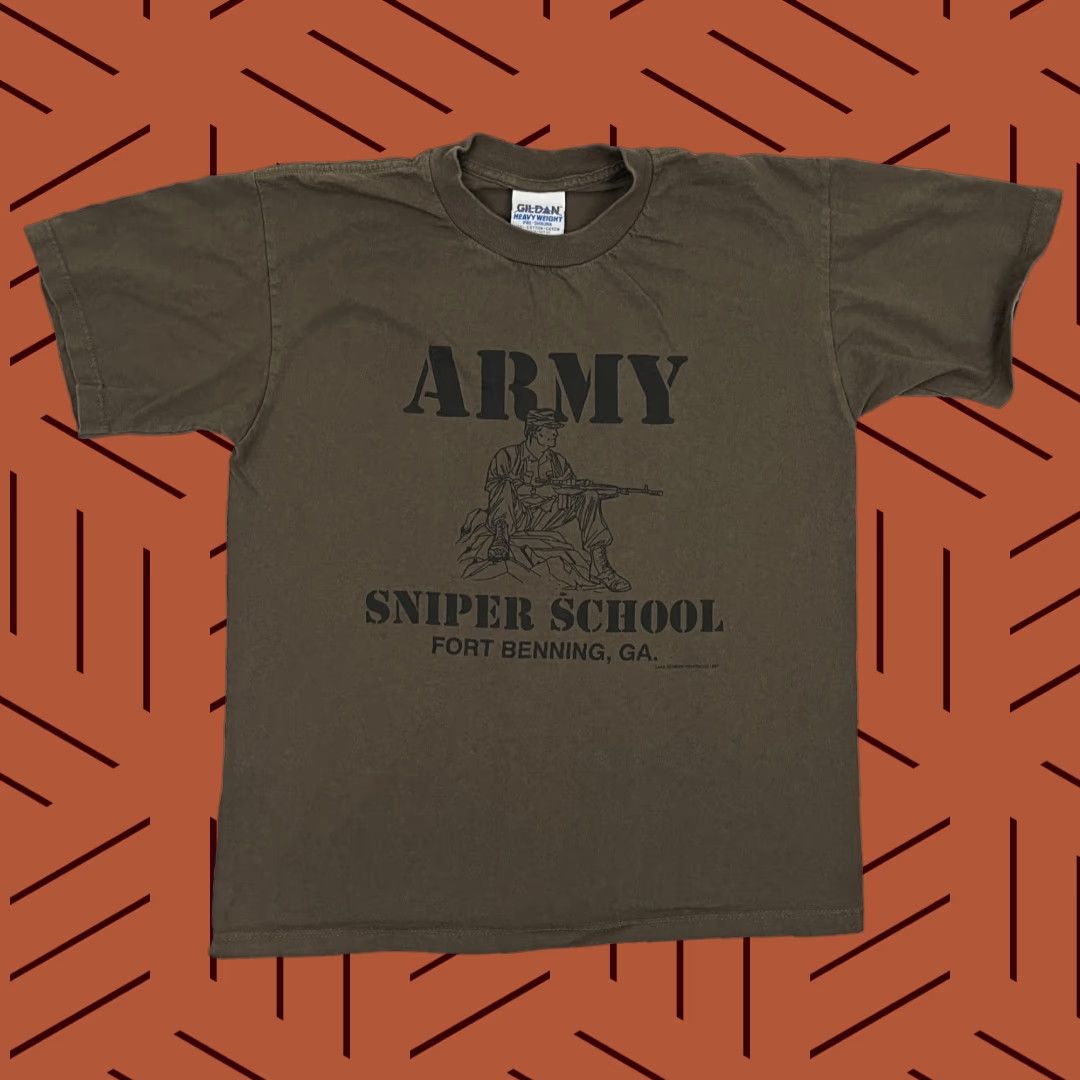 Gildan VTG 90s Army Sniper School Shirt Adult Men S Green Brown Graphic Fort Benning GA Shirt Men S Green Brown Graphic Fort Benning GA Size US S / EU 44-46 / 1 - 1 Thumbnail