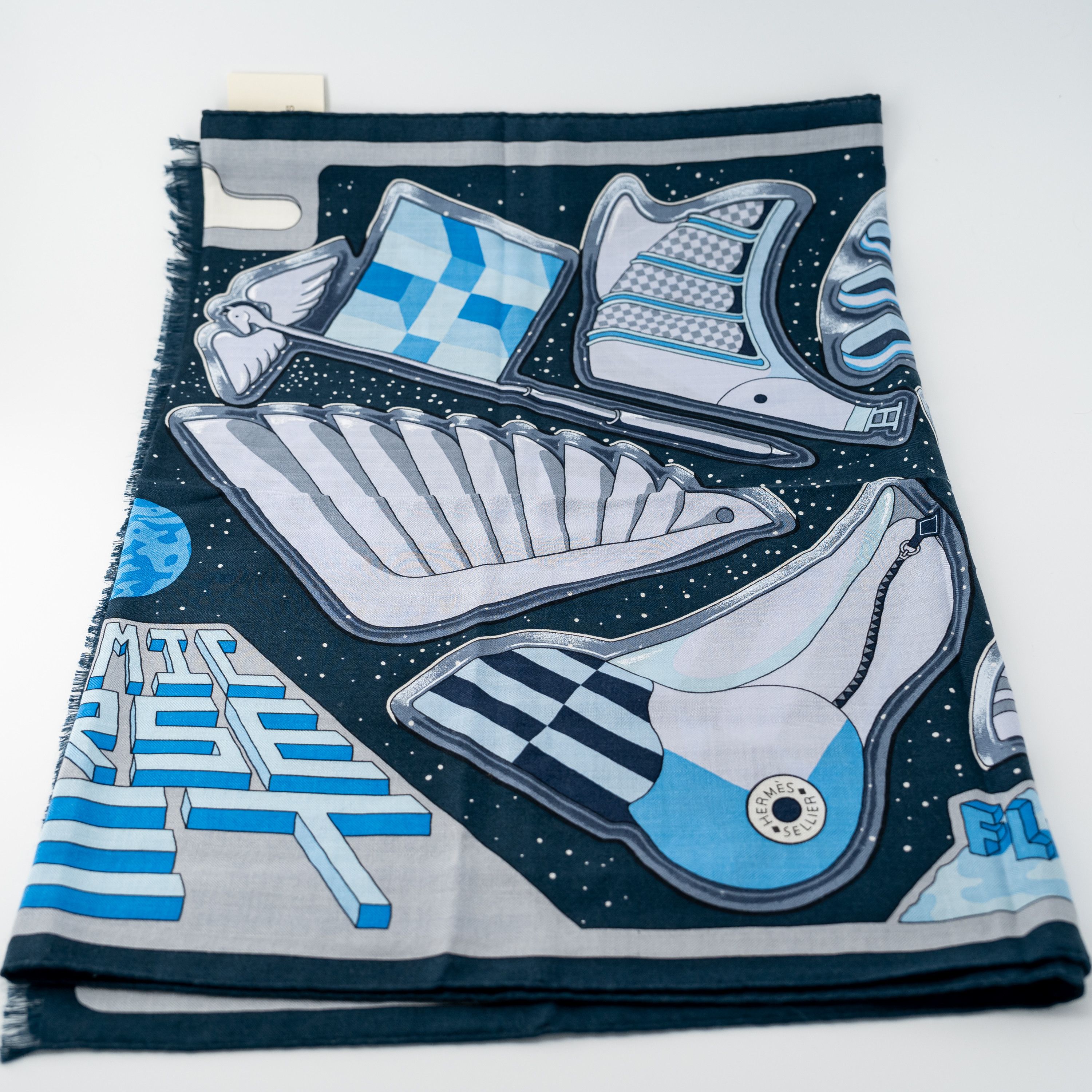 Hermes Hermes COSMIC HORSE SET scarf 63x180CM Cashmere Silk Blue Size ONE SIZE - 8 Thumbnail
