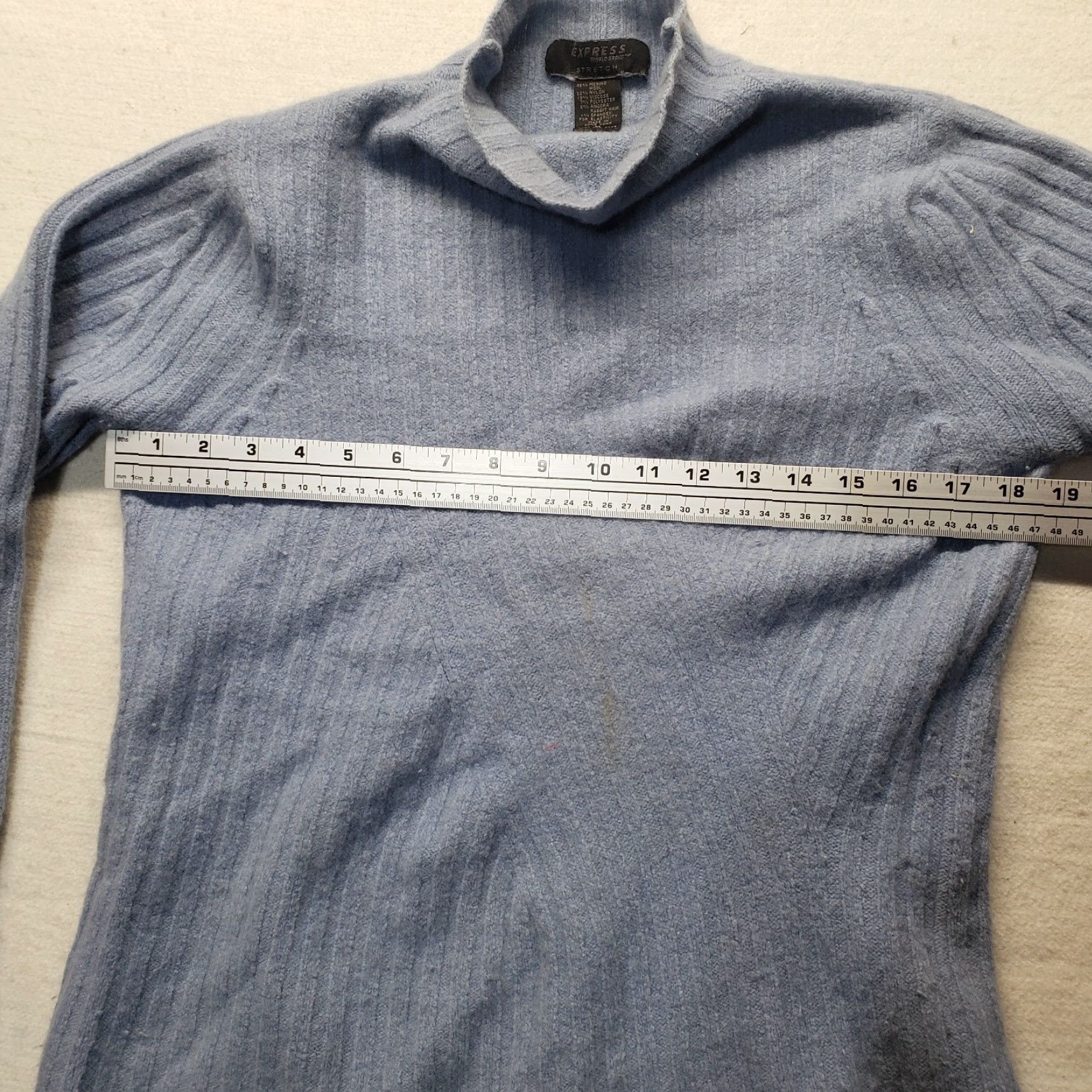 Express EXPRESS Sweater Shirt Solid Blue Turtleneck 45% Merino Wool Adult M Womens Slim Pullover Boys Girls 45% Merino Wool Size M / US 6-8 / IT 42-44 - 4 Thumbnail