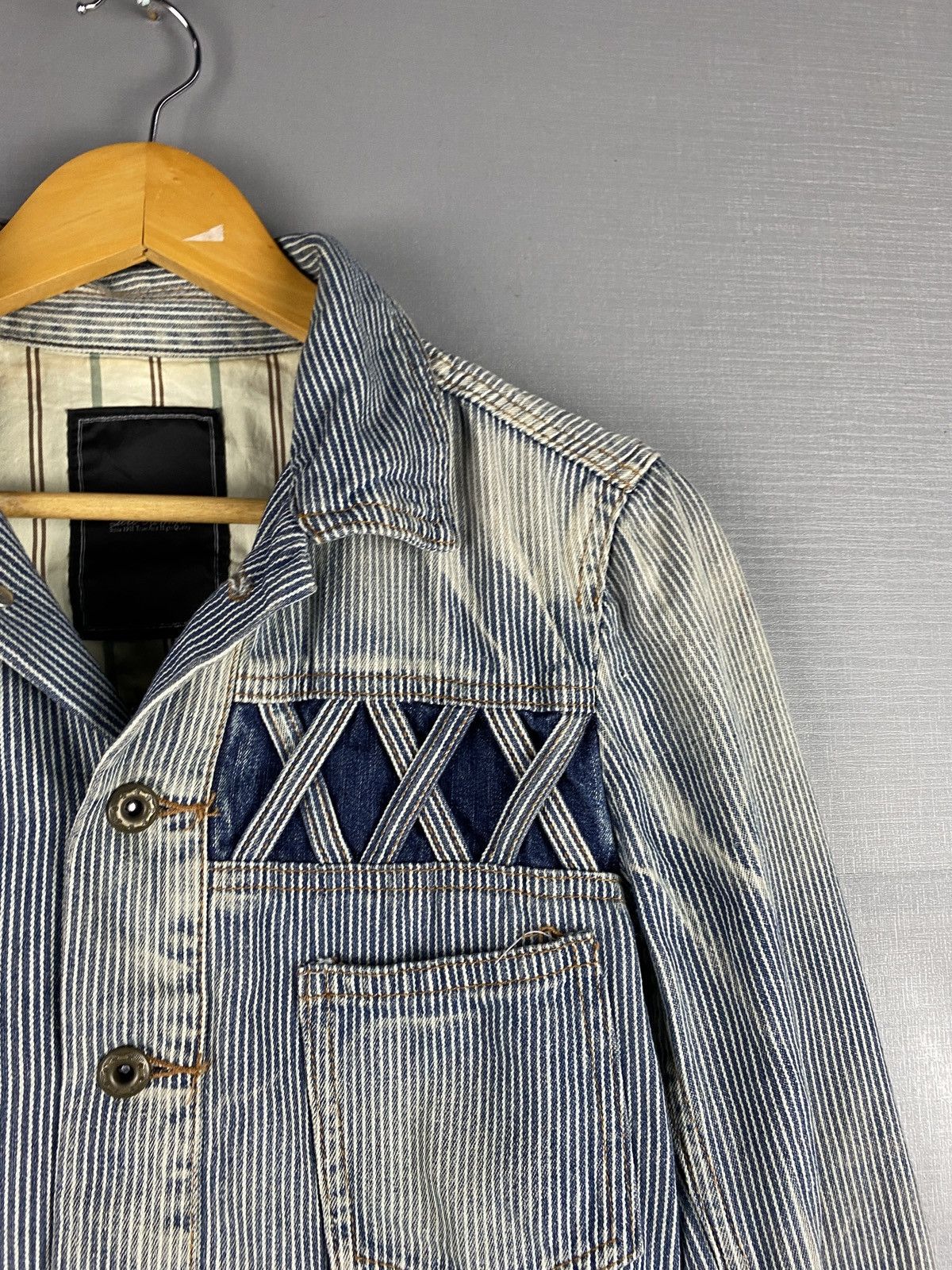 Issey Miyake Vintage Tete Homme Blue and White Striped Denim Jacket Size US M / EU 48-50 / 2 - 2 Thumbnail