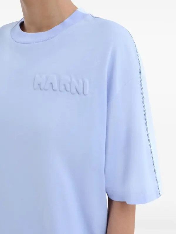 Marni o1w1db11125 Logo Embossed T-Shirt in Blue Size S / US 4 / IT 40 - 4 Thumbnail