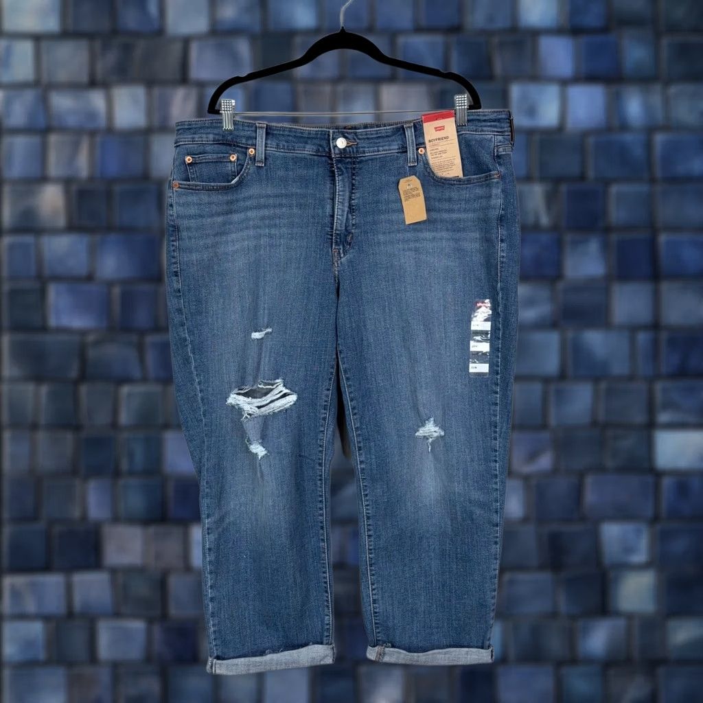 Levi's Levi's Boyfriend Jeans Women 22W Blue Distressed Mid Rise Tapered Denim Hypersoft Size 40" / US 18 - 1 Thumbnail