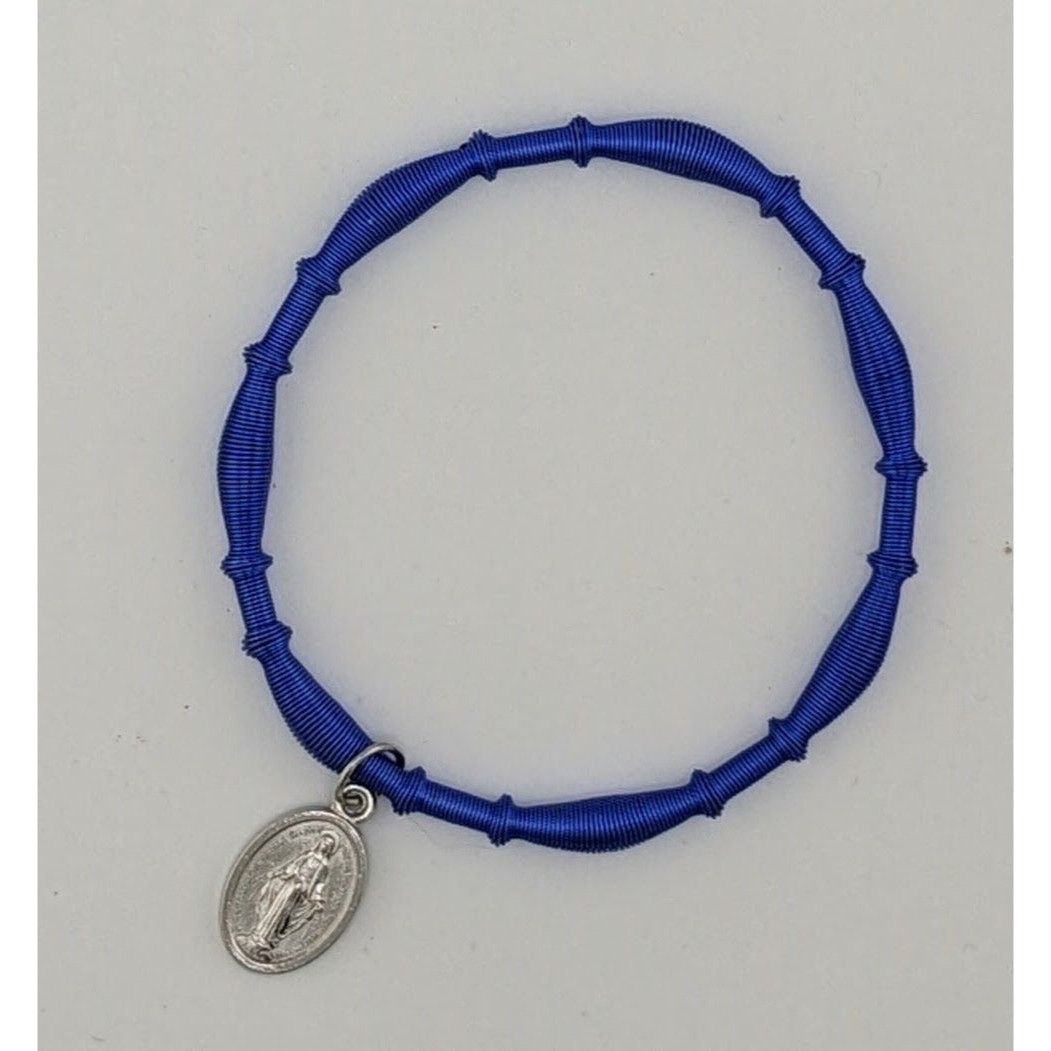 Other Religious Miraculous Medal Charm Bracelet On Blue Coiled Wir Size ONE SIZE - 3 Thumbnail