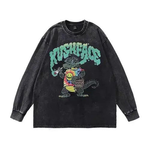 VIBE Street Vintage Hip Hop Printed Washed Long Sleeve T-Shirt Size US XL / EU 56 / 4 - 1 Thumbnail