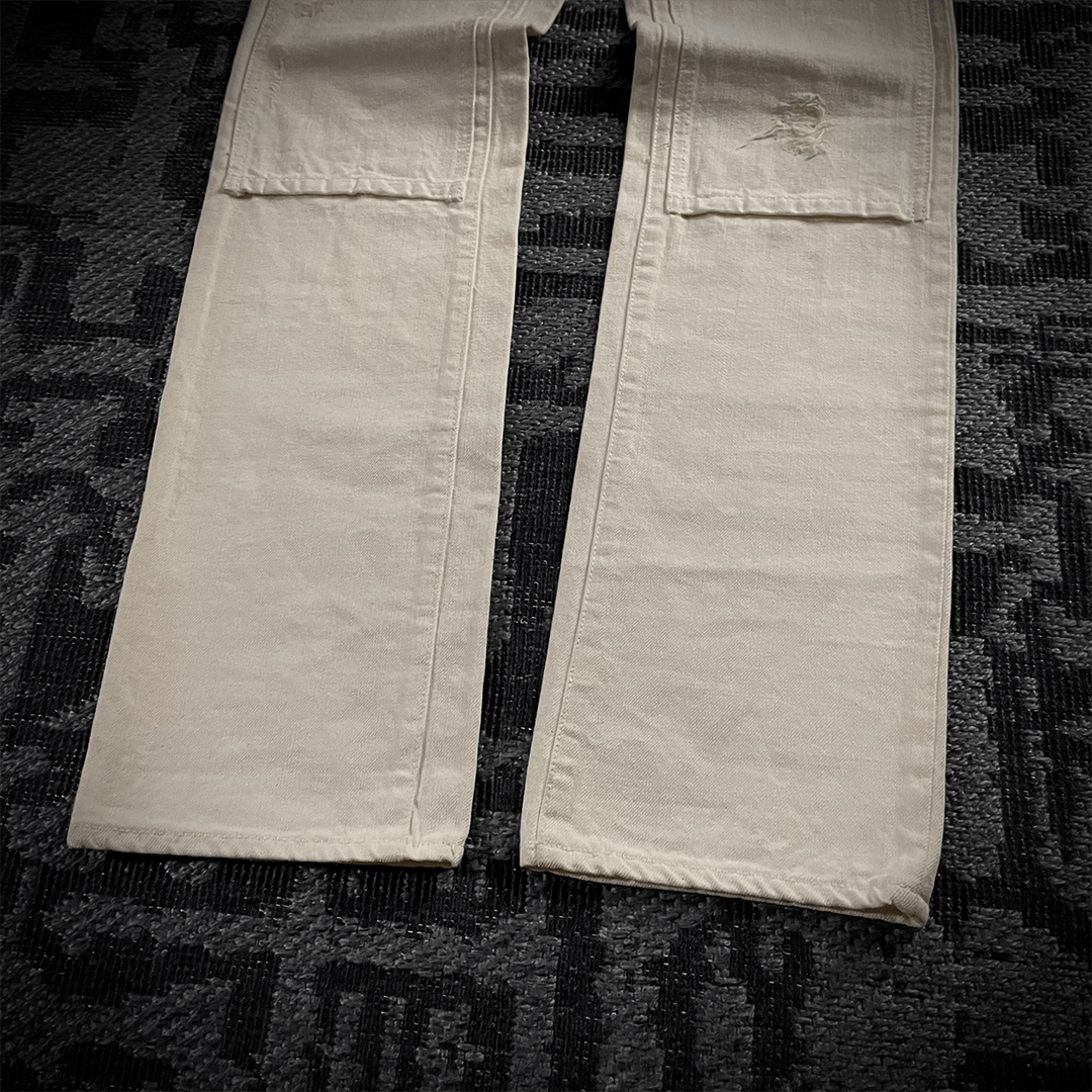 Japanese Brand PPFM Double Waist 3D Knee Blue Floral Jeans Size US 32 / EU 48 - 3 Thumbnail