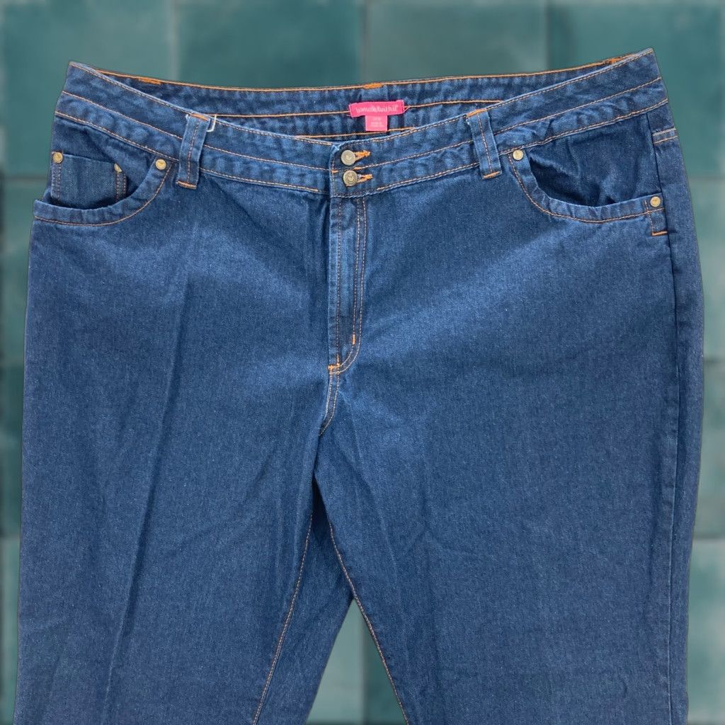 Vintage Woman Within Jeans Womens Size 24 W Dark Wash Blue Denim Jeans High Rise Shirt|No, wait Size 42" / US 20 - 1 Thumbnail