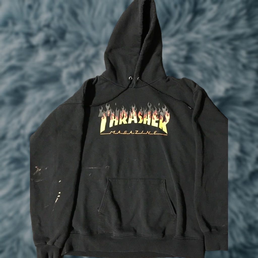 Spitfire Thrasher Distressed Bleach Hoodie M Anti Hero Skate Surf Independent FA Grunge Shirt Mens Black 90s Skater Punk Rock Retro Pullover Size US M / EU 48-50 / 2 - 1 Thumbnail
