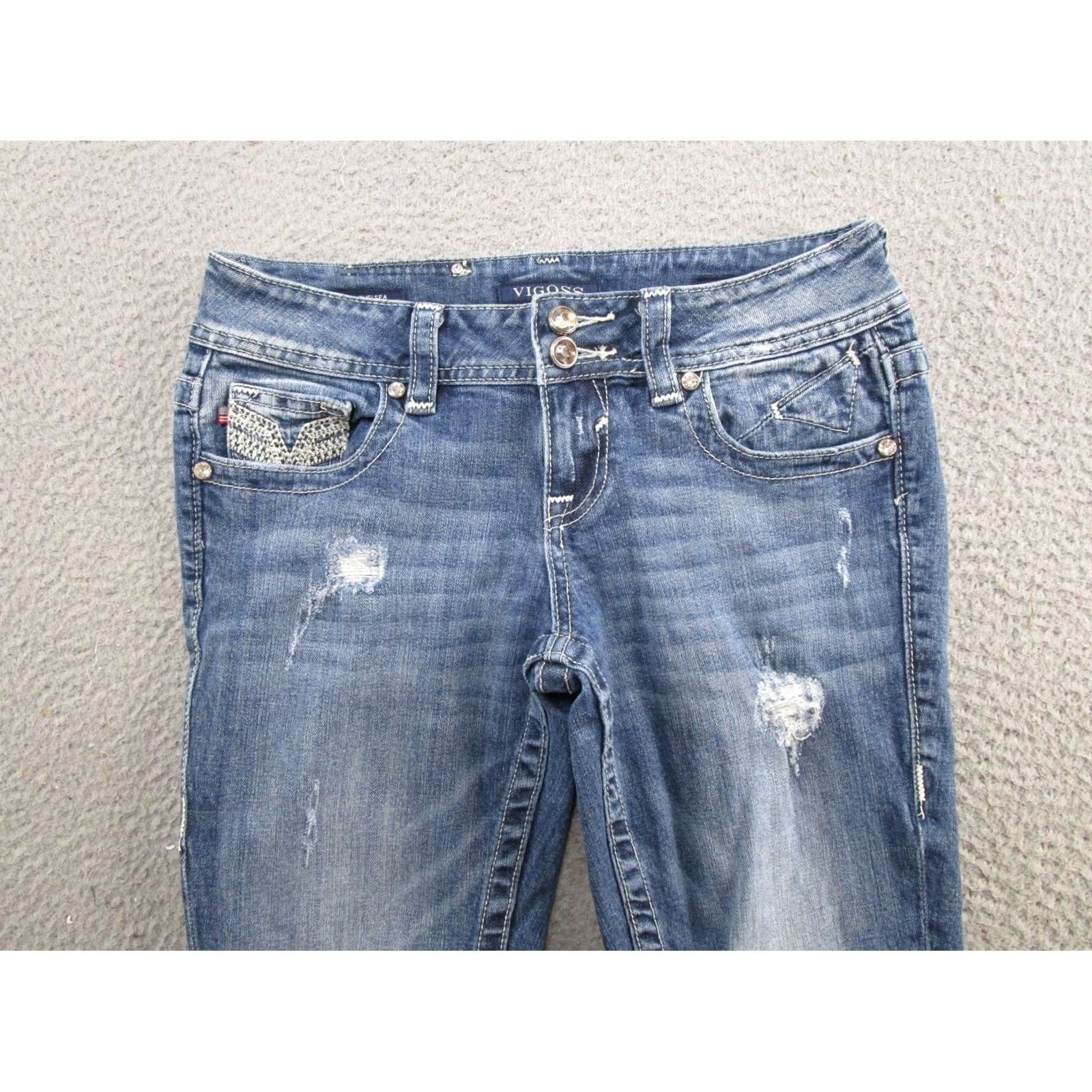 Vintage VIGOSS Womens Chelsea Slim Boot Blue Denim Jeans Size 2 Regular 5-Pocket Design Bootcut Womens Jeans Blue Size 26" / US 2 / IT 38 - 4 Thumbnail