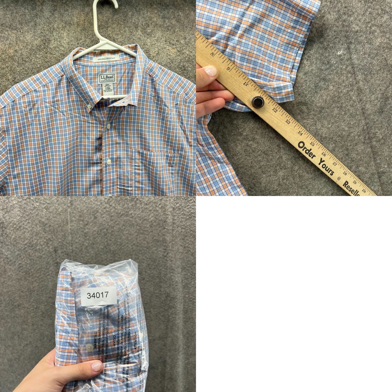Vintage L.L. Bean Shirt Men Large Blue Orange Button Down Tall Gingham Short Sleeve Oxford Plaid First Size US L / EU 52-54 / 3 - 8 Thumbnail