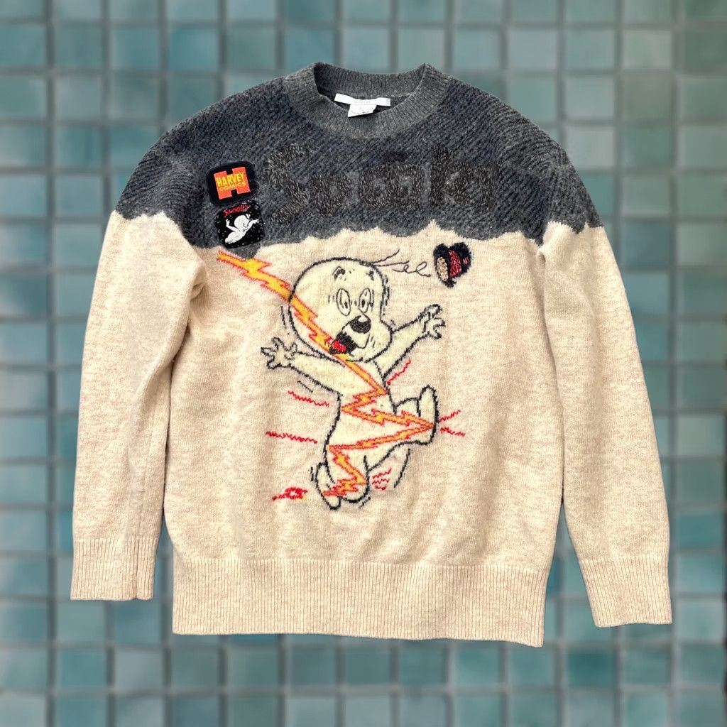 Vintage Dazzle Casper Sweater Mens XS White Beige Wool Acrylic Crew Neck Long Sleeve Pullover Logo Comics Size US XS / EU 42 / 0 - 1 Thumbnail