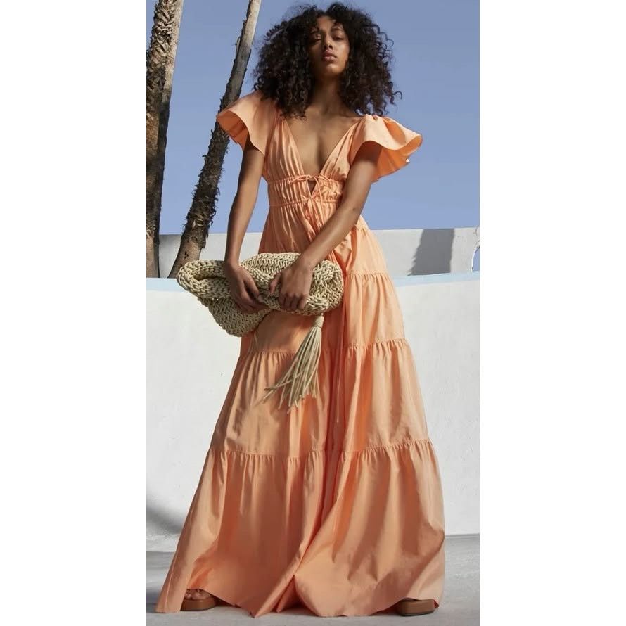 A.L.C. ALC Luca maxi dress nectar orange tiered v-neck size 0 Size XS / US 0-2 / IT 36-38 - 12 Thumbnail