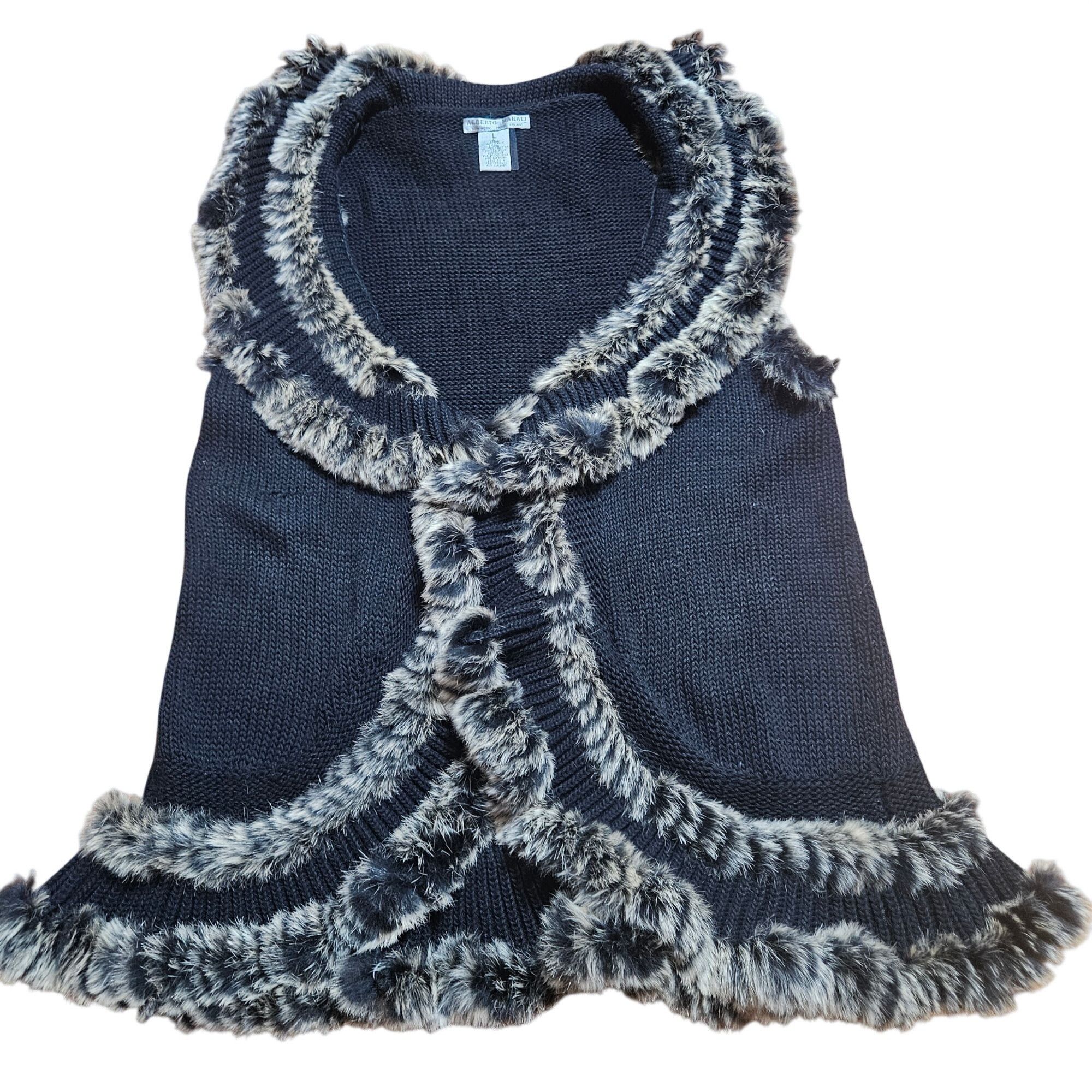 Other Alberto Makali Women’s Fur Trim Knit Vest Black L Whimsygoth Size L / US 10 / IT 46 - 4 Thumbnail