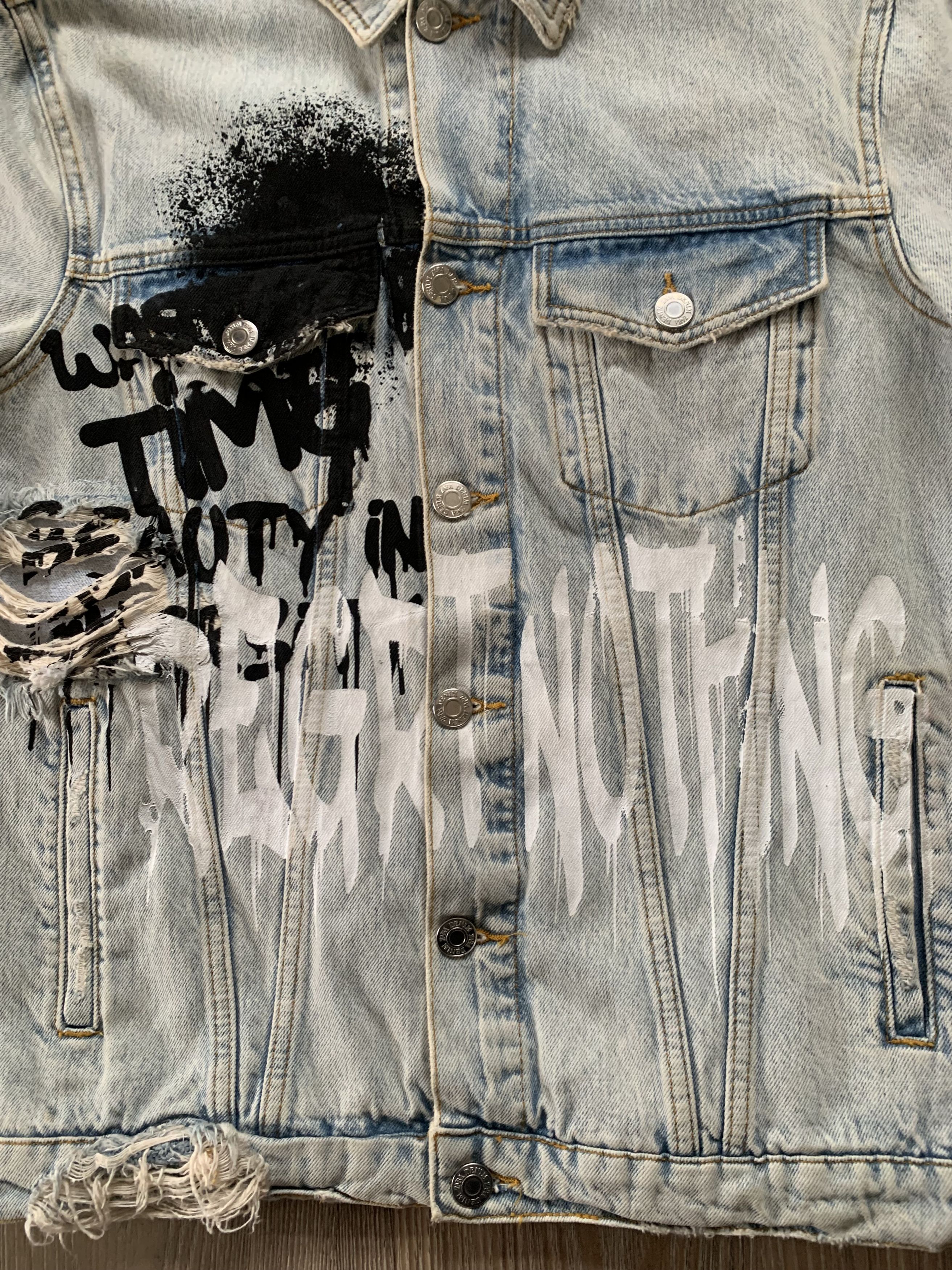 Zara ZARA Painted Graffiti Art Distressed Denim Jacket Size US M / EU 48-50 / 2 - 5 Thumbnail