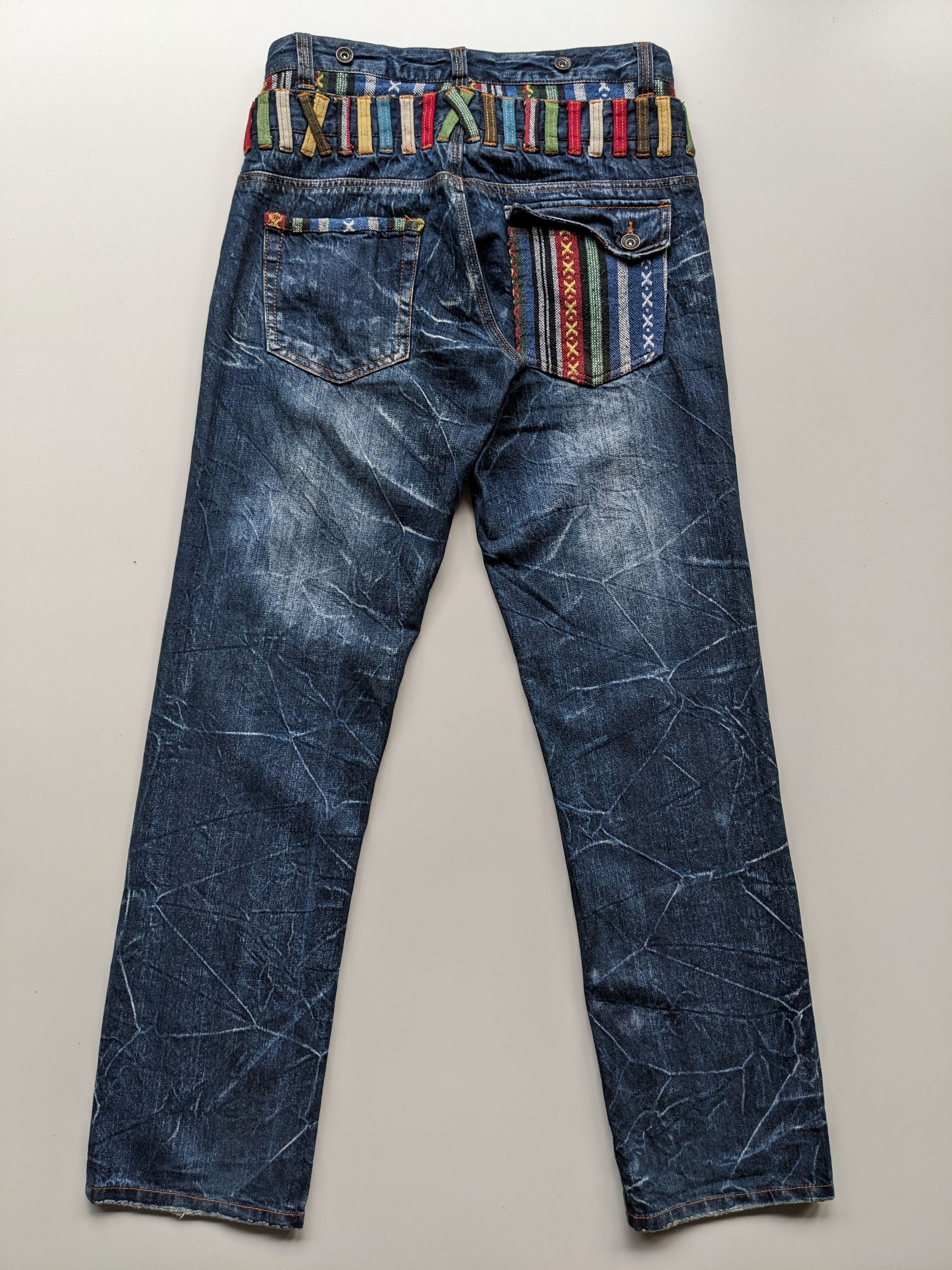 Japanese Brand Nylaus clawmark faded double waist jeans Size US 33 - 3 Thumbnail