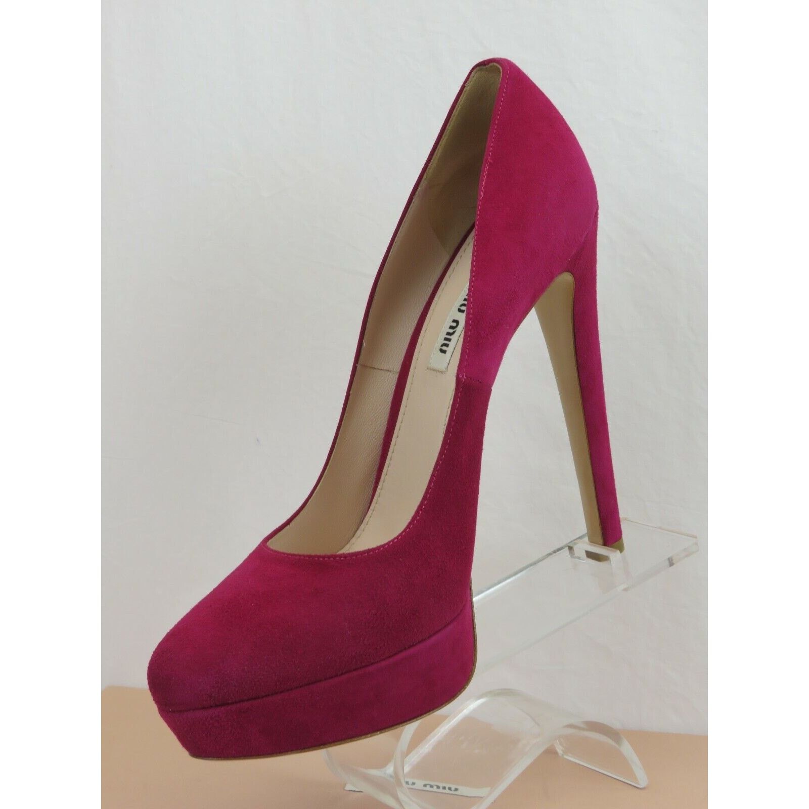 Miu Miu 5IP355 BURGUNDY SUEDE CLASSIC PLATFORM HEEL PUMPS 40 ITALY Size US 10 / IT 40 - 5 Thumbnail