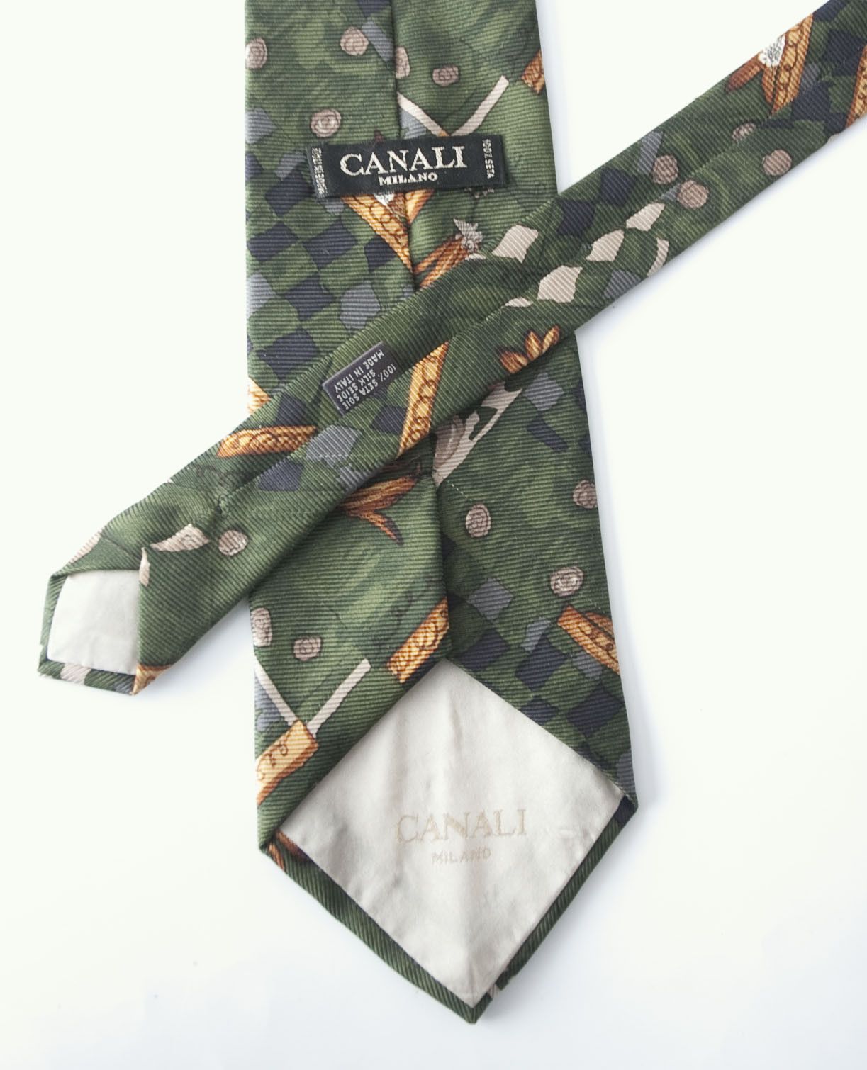 Canali Canali Tie 100% Silk Made in Italy Green Geometric Vintage Size ONE SIZE - 2 Thumbnail