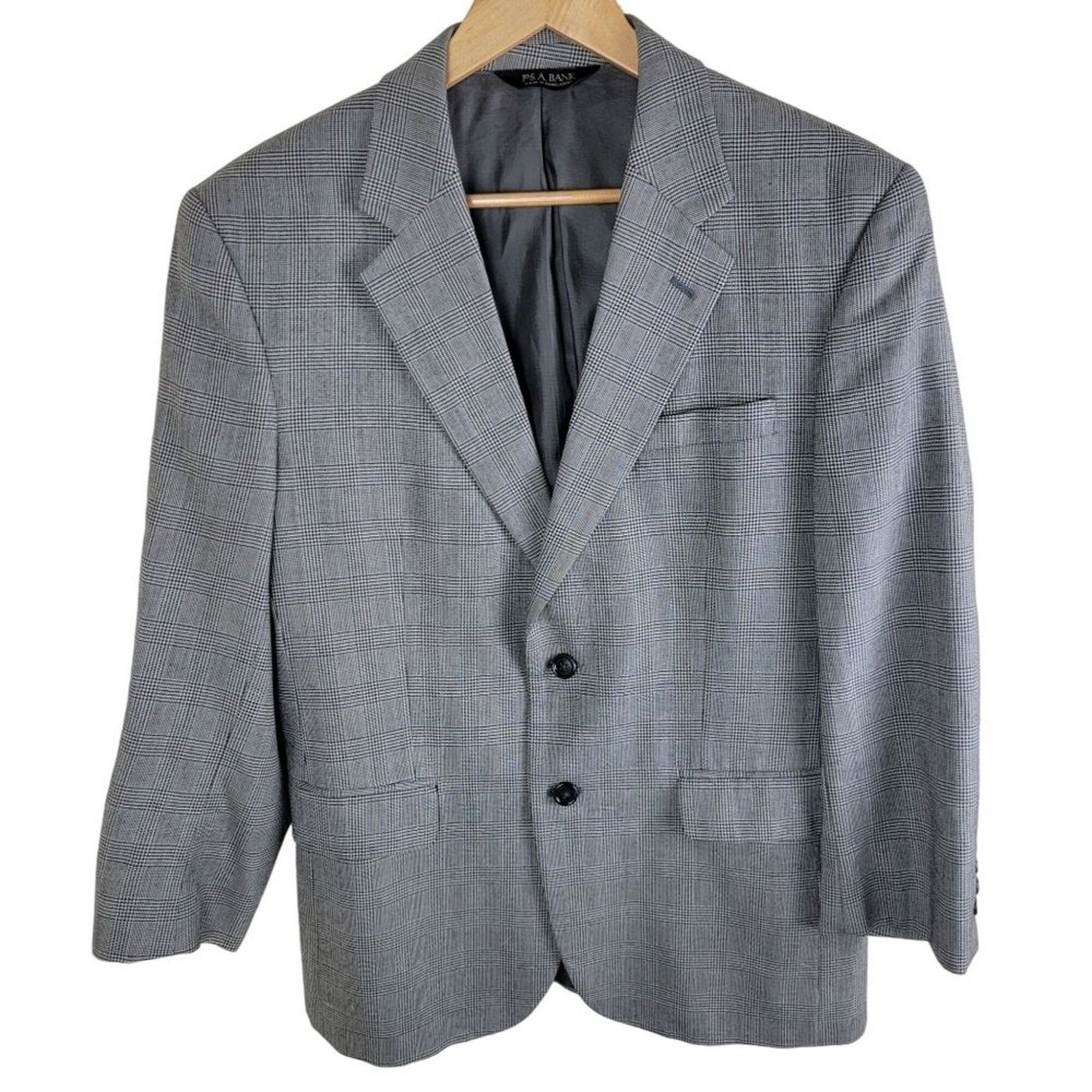 Jos. A. Bank Jos A Bank Plaid Houndstooth Wool Suit Blazer Sport Coat 40S Size 40S - 1 Thumbnail