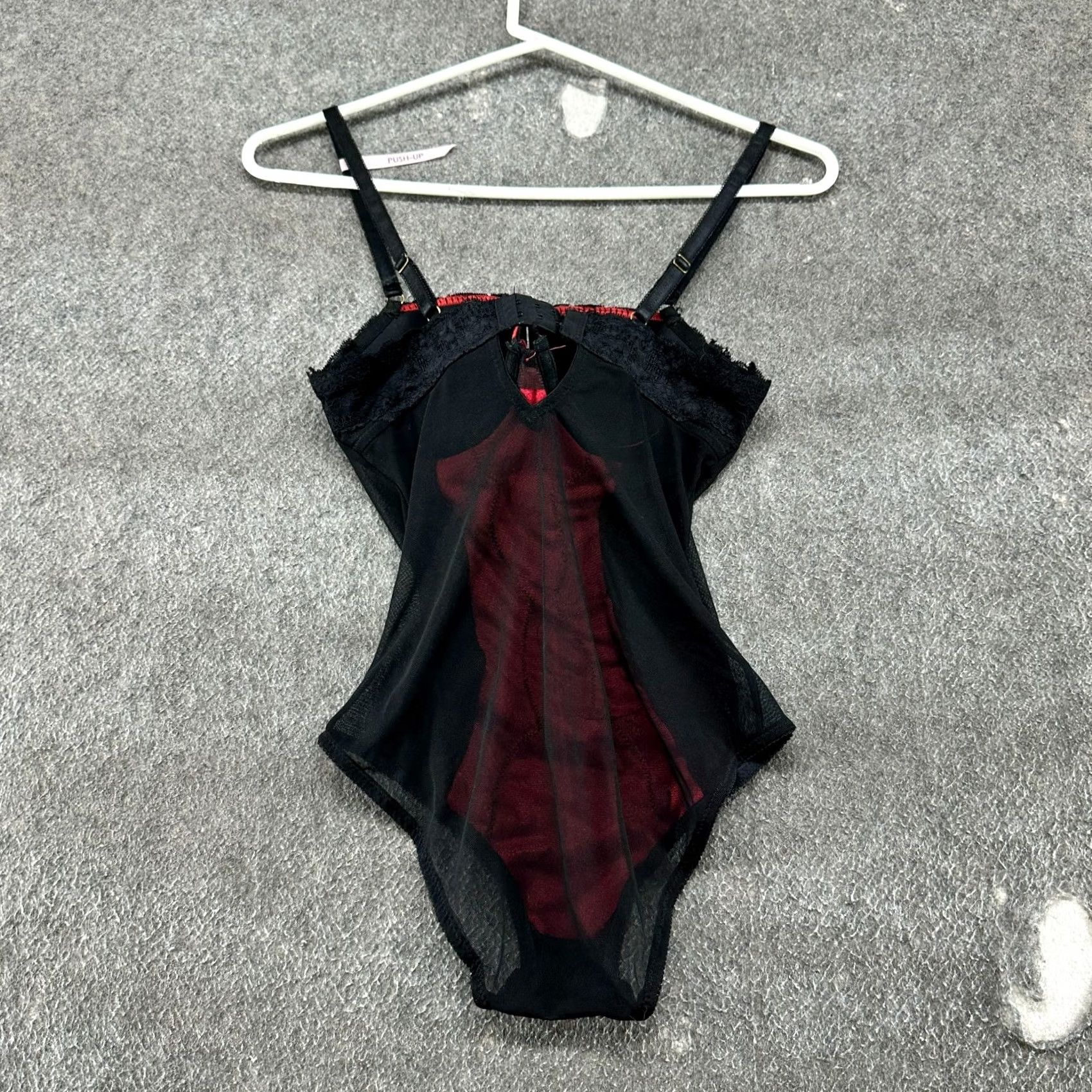 Velvet Daisy Fuentes Bodysuit Womens Small Black Red Lace Velvet Push Up Size S / US 4 / IT 40 - 5 Thumbnail