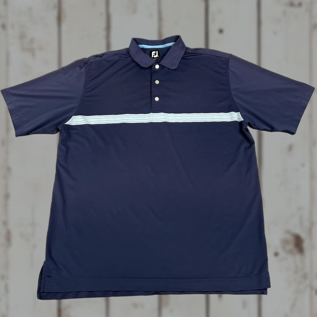 Footjoy FootJoy Polo Shirt Mens XL FJ Short Sleeve Blue White Striped Golf Stretch Size US XL / EU 56 / 4 - 1 Thumbnail