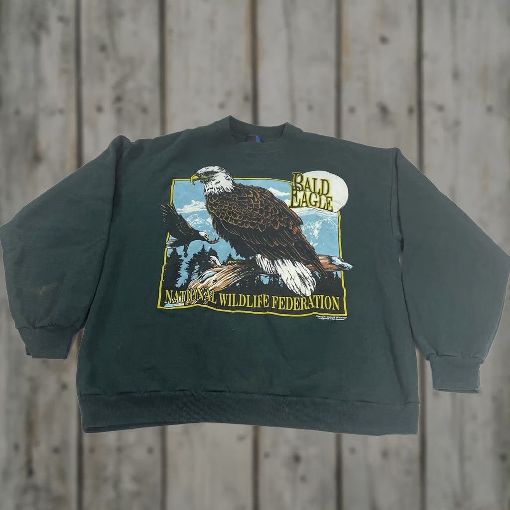 Vintage VINTAGE National Wildlife Federation Bald Eagle Sweatshirt Mens M Green 90s Shirt Size US M / EU 48-50 / 2 - 1 Thumbnail