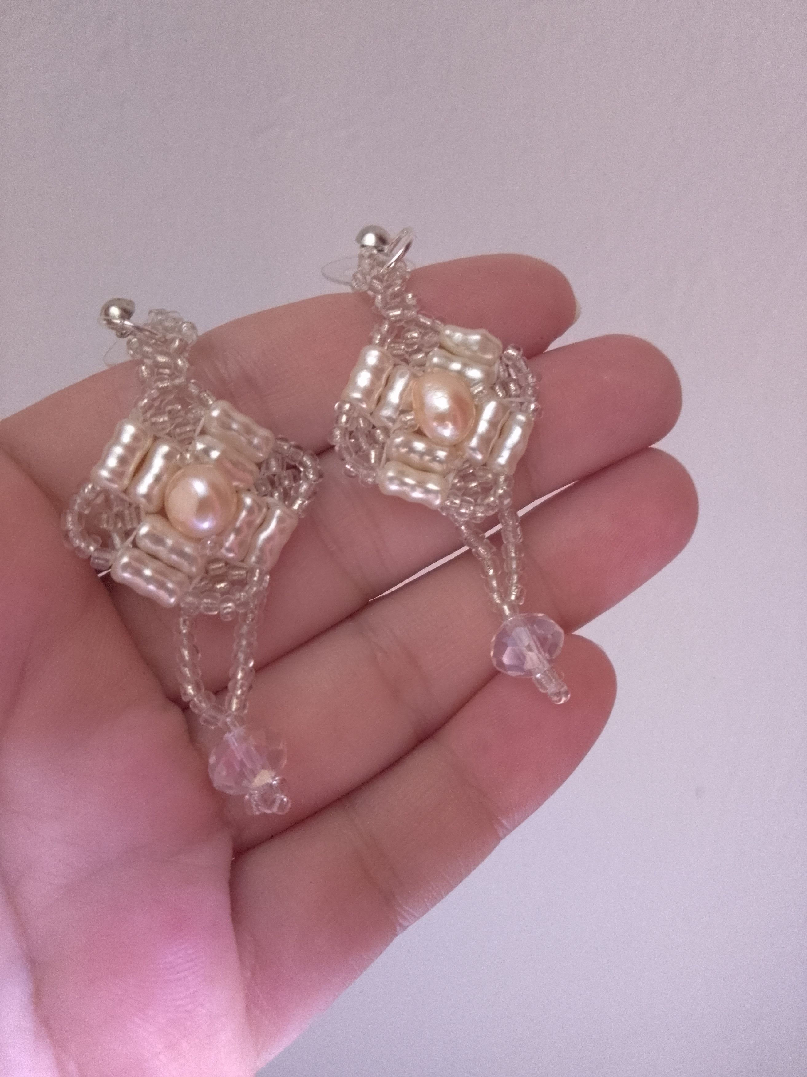 Handmade Dangling earrings with natural freshwater pearls Size ONE SIZE - 3 Thumbnail