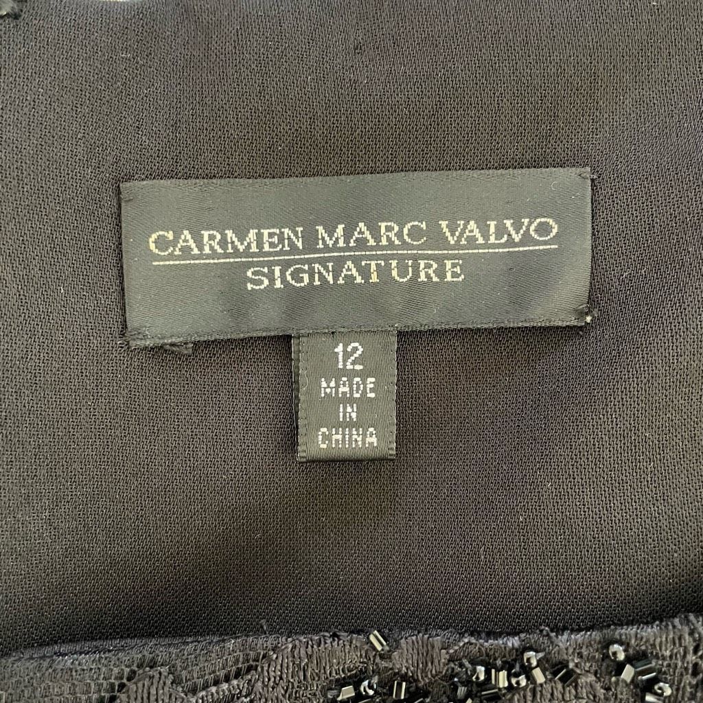 Other Carmen Marc Valvo Black Lace Sequin Long Sleeve Dress Cocktail 12 Size XL / US 12-14 / IT 48-50 - 6 Thumbnail