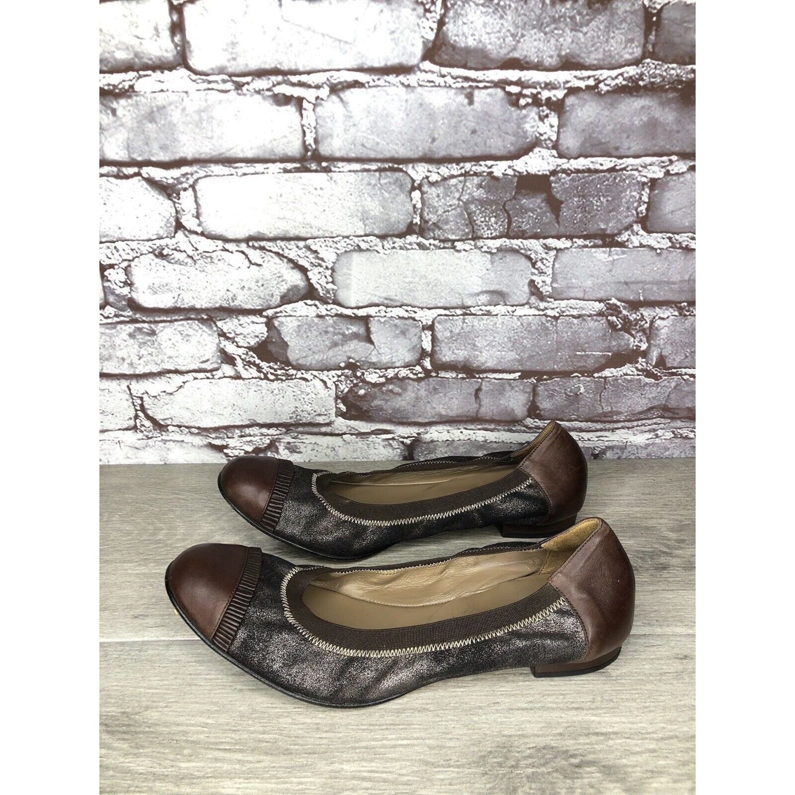 Other Anyi Lu Cate Brown Metallic Flecked Suede Leather Cap Toe Ba Size US 10 / IT 40 - 1 Thumbnail