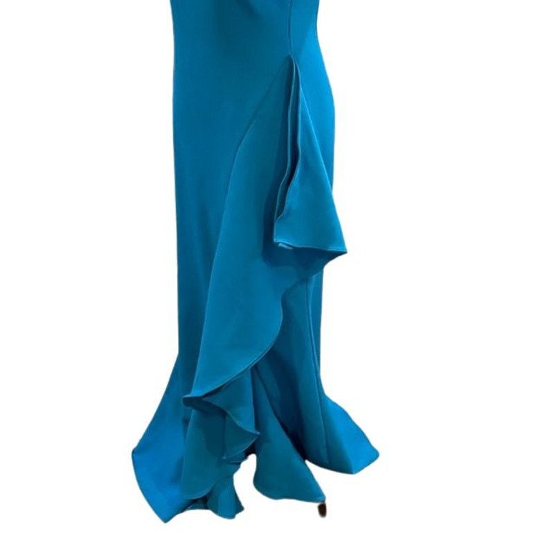 Badgley Mischka Badgley Mischka Bright Aqua Sleeveless Ruffle Maxi Gown Size XS / US 0-2 / IT 36-38 - 3 Thumbnail
