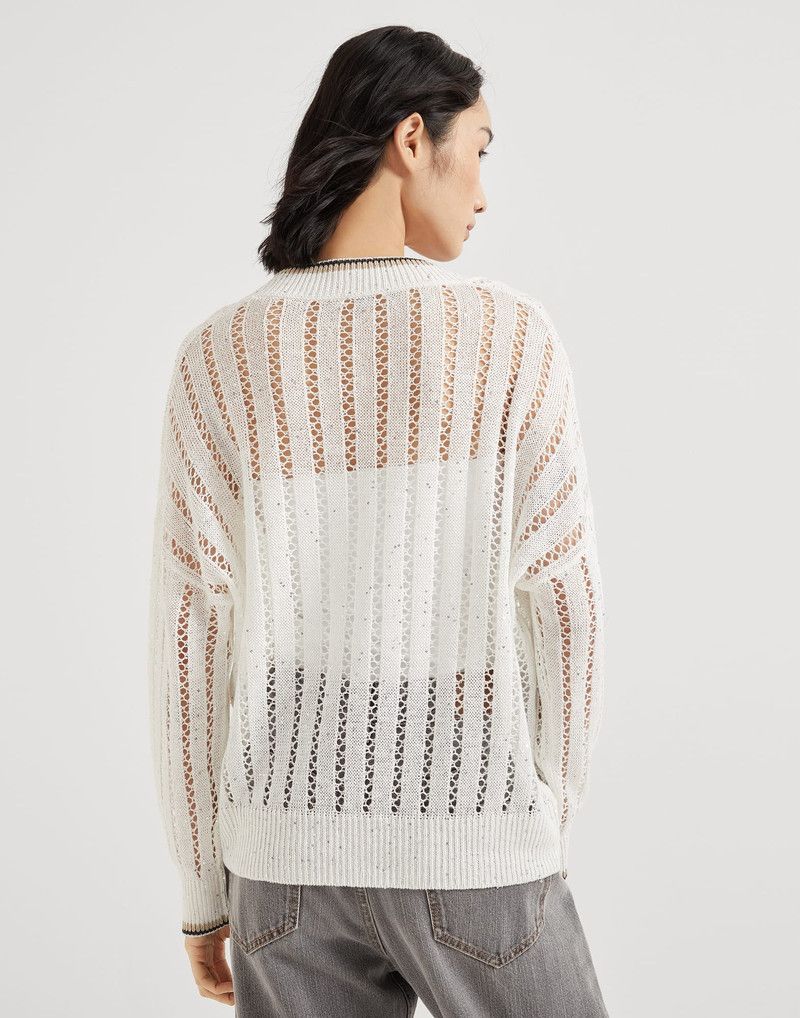 Brunello Cucinelli o1la1rc1a0326 Linen Dazzling Ribbed Net Sweater in White Size M / US 6-8 / IT 42-44 - 2 Thumbnail