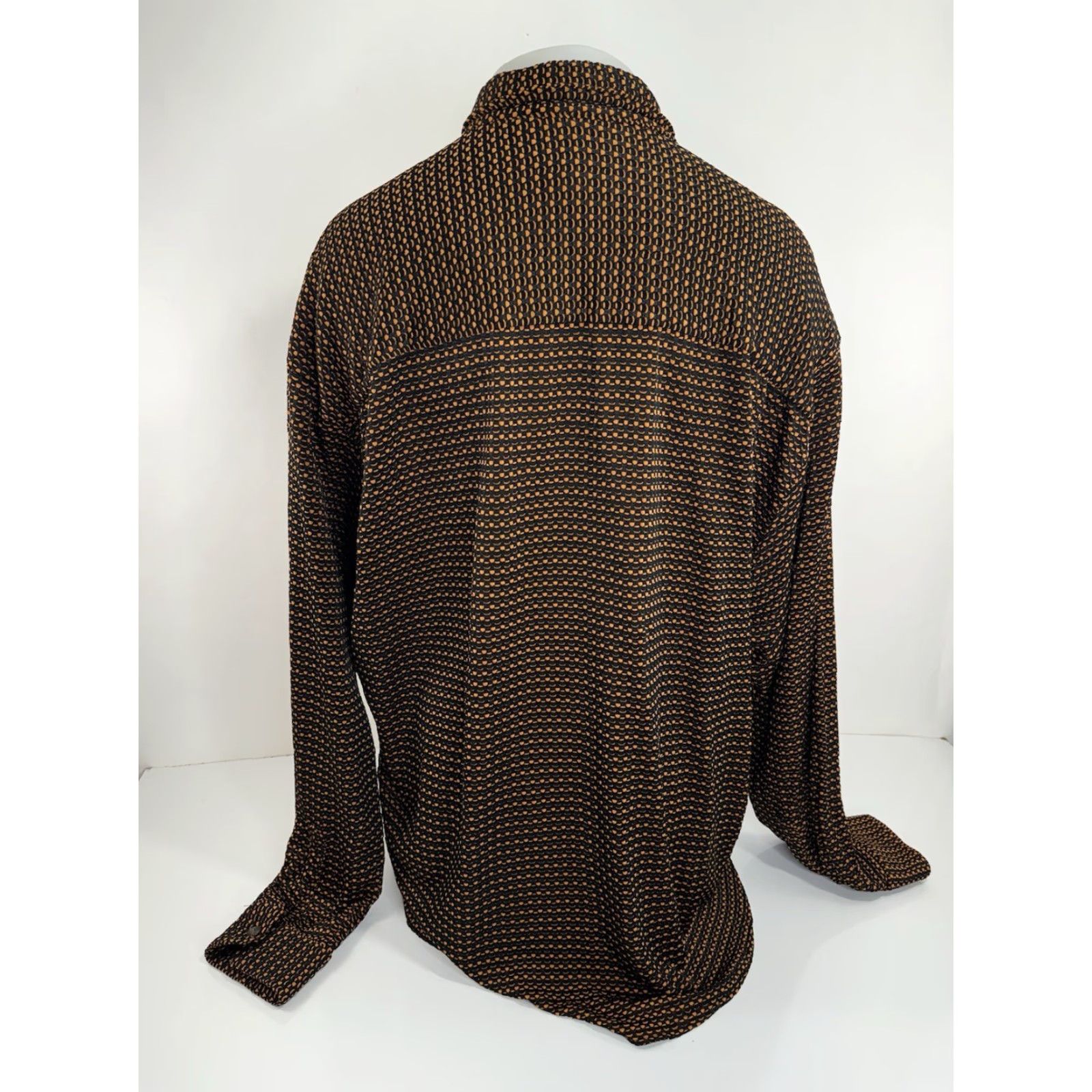 Vintage BERNINI Shirt Geometric Knit 3XL Oversized Button-Up Long Sleeve Metal Orange/Black Mens Size US XXL / EU 58 / 5 - 5 Thumbnail