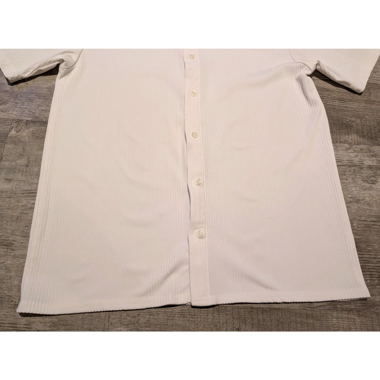 Vintage VINTAGE Positano Shirt Mens Button-Up Short Sleeve White Ribbed Polyester 90s Club Rave USA Made In USA L Size US L / EU 52-54 / 3 - 5 Thumbnail