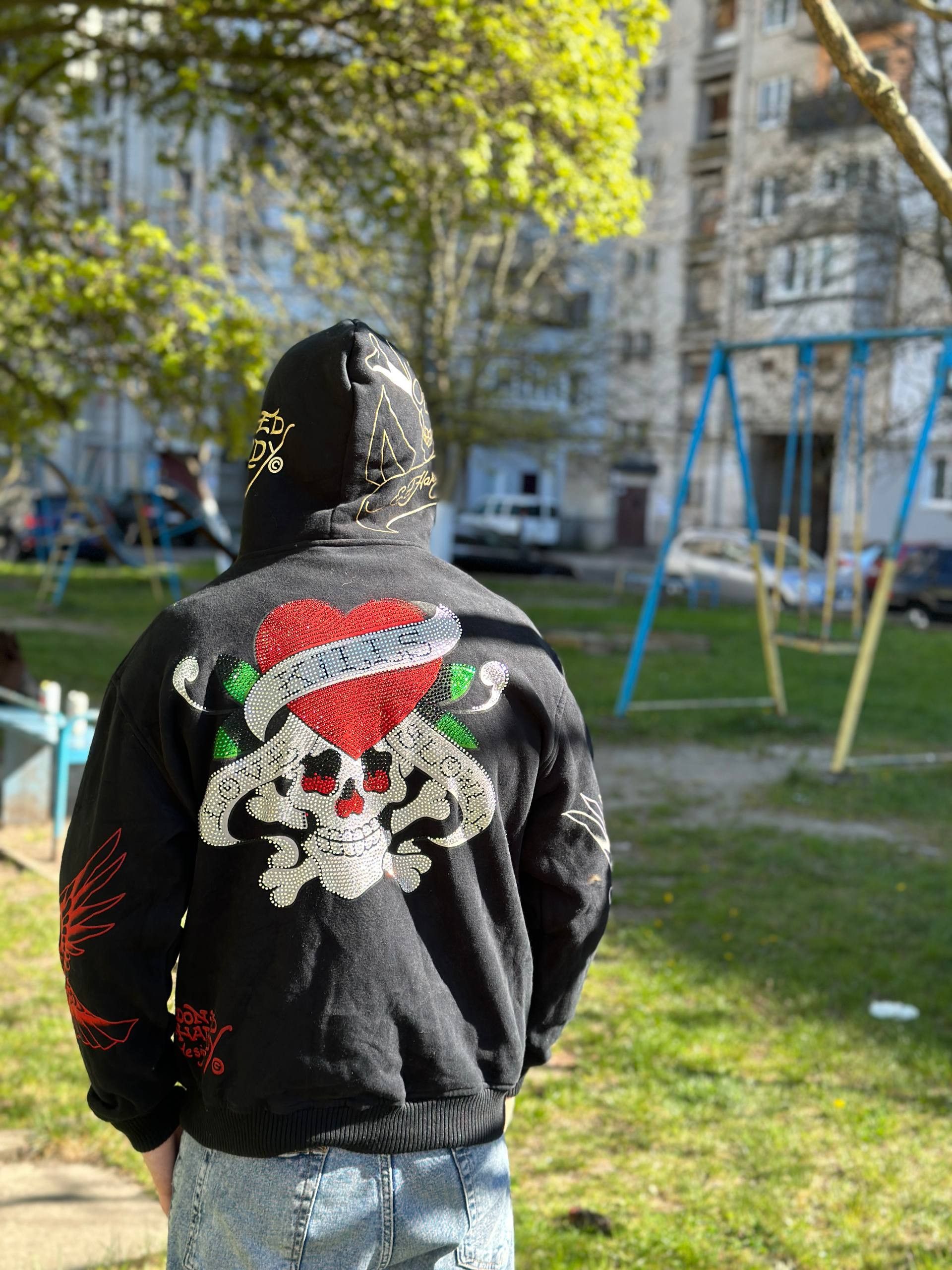 Ed Hardy Ed Hardy Rhinestone Y2K Zip Hoodie Size US L / EU 52-54 / 3 - 1 Thumbnail