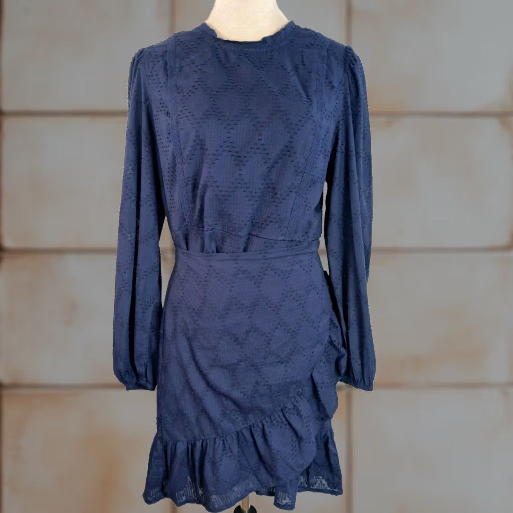 j crew blue wrap dress J.Crew J.Crew Womens Large Navy Puff Sleeve Long Sleeve Cotton Mini Dress Ruffle discounts-tech-suits-y 15 Men's Formal Wear Size:9 US (11 EUR)