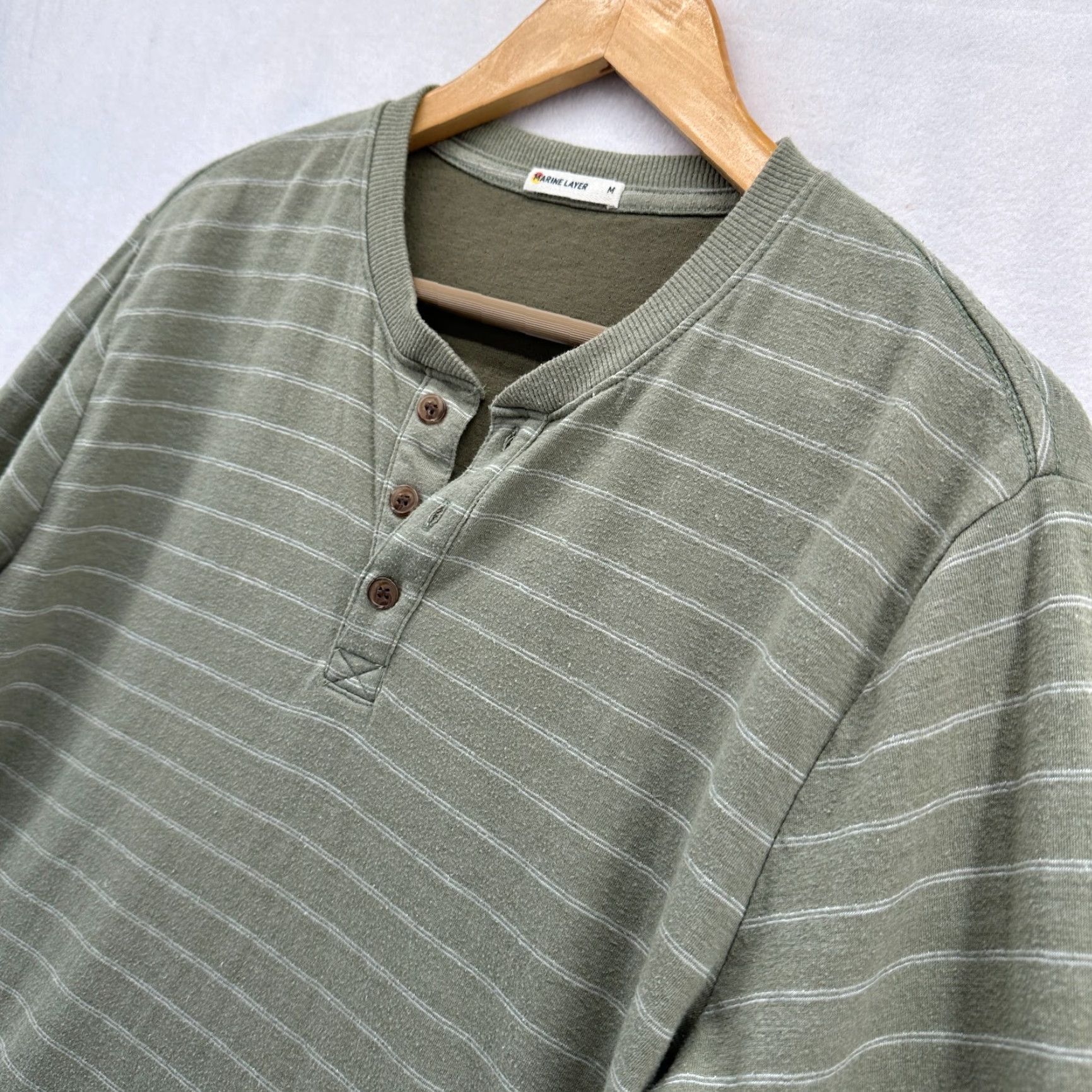 Marine Layer VINTAGE Marine Layer Henley Green Striped Large Crewneck Cotton Mens Size Medium Size US M / EU 48-50 / 2 - 3 Thumbnail