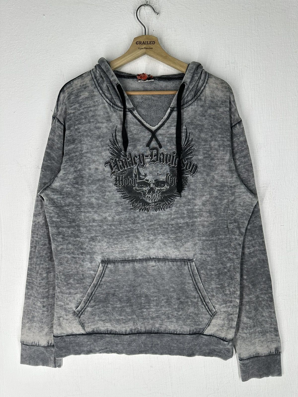 Harley Davidson × Vintage Vtg Harley-Davidson Print Skull Hoodie Sweatshirt Size US M / EU 48-50 / 2 - 7 Thumbnail