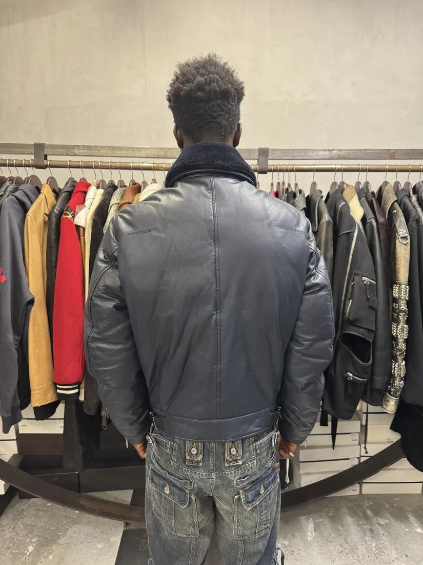 Designer × Dior × Vintage FW2013 Dior Navy Asymmetrical Lambskin Leather Bomber Jacket by Kris Van Assche Size US M / EU 48-50 / 2 - 6 Thumbnail