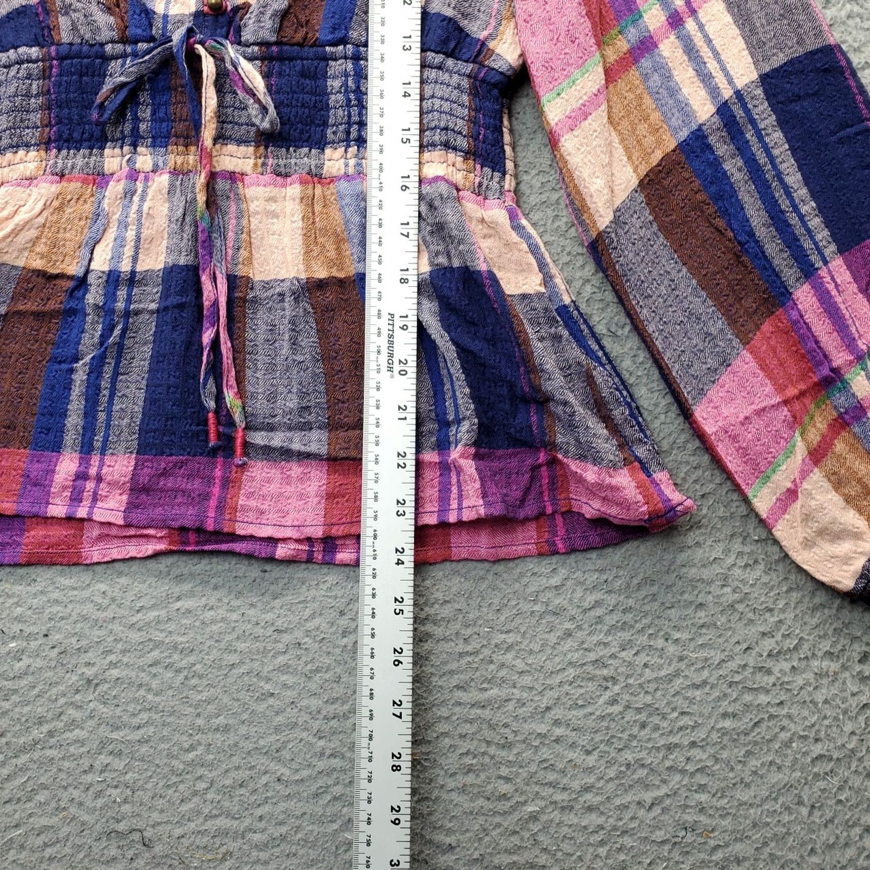 Vintage Pilcro Anthropologie Blouse Women's XS Multi Plaid Tie Waist V Neck Button Front Size XS / US 0-2 / IT 36-38 - 3 Thumbnail