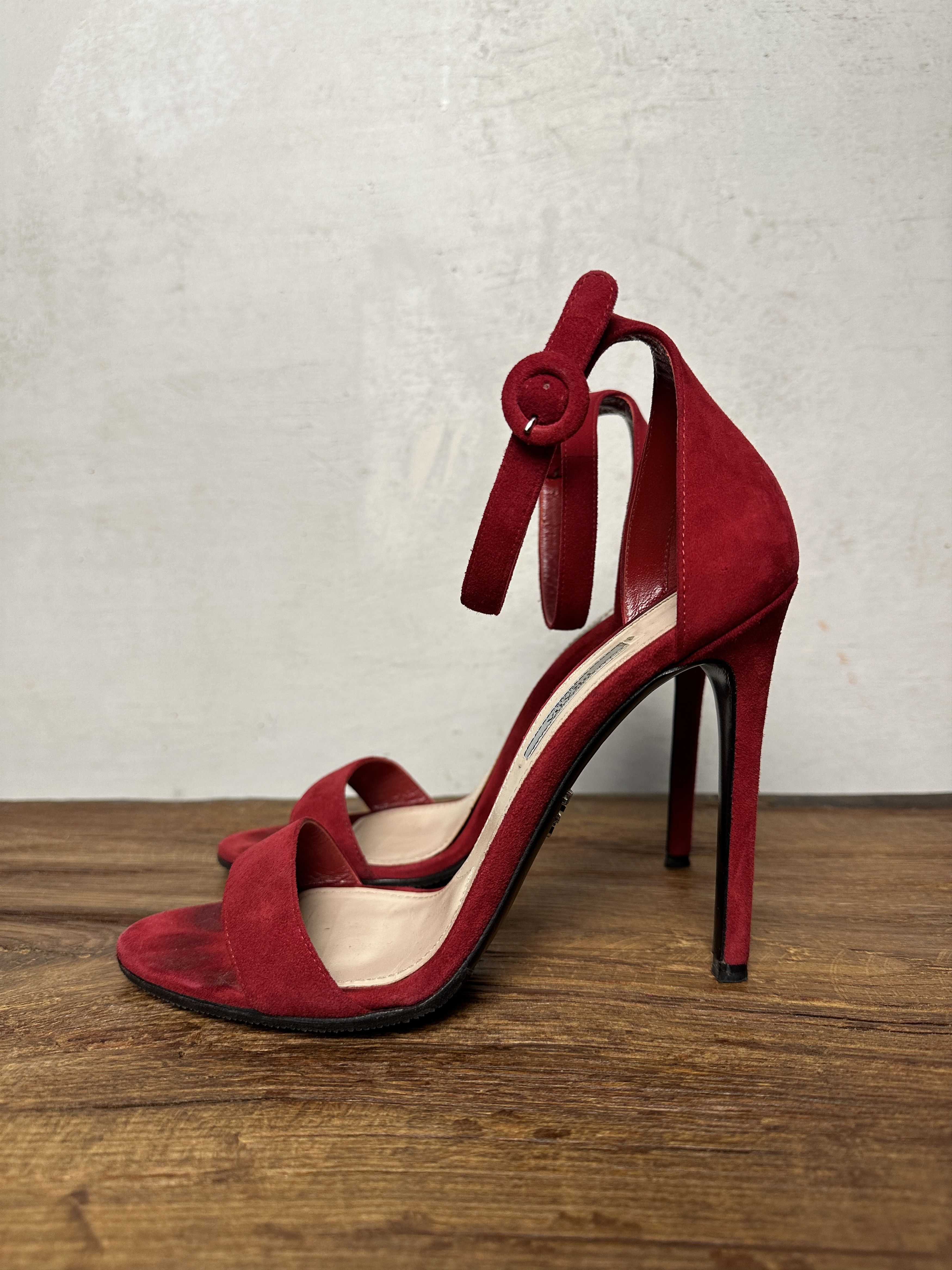 Prada Prada Red Suede Open Toe Ankle Strap Sandals Size US 9 / IT 39 - 1 Thumbnail