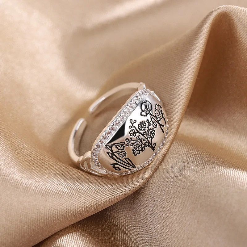 Jewelry × Vintage Original 925 Sterling Silver Oval Flower Rings Size ONE SIZE - 3 Thumbnail