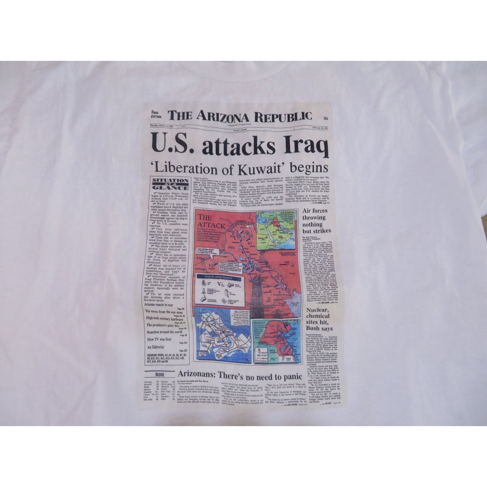 Other 90s Desert Storm Arizona Newspaper White T-shirt Sz XL Size US XL / EU 56 / 4 - 2 Thumbnail