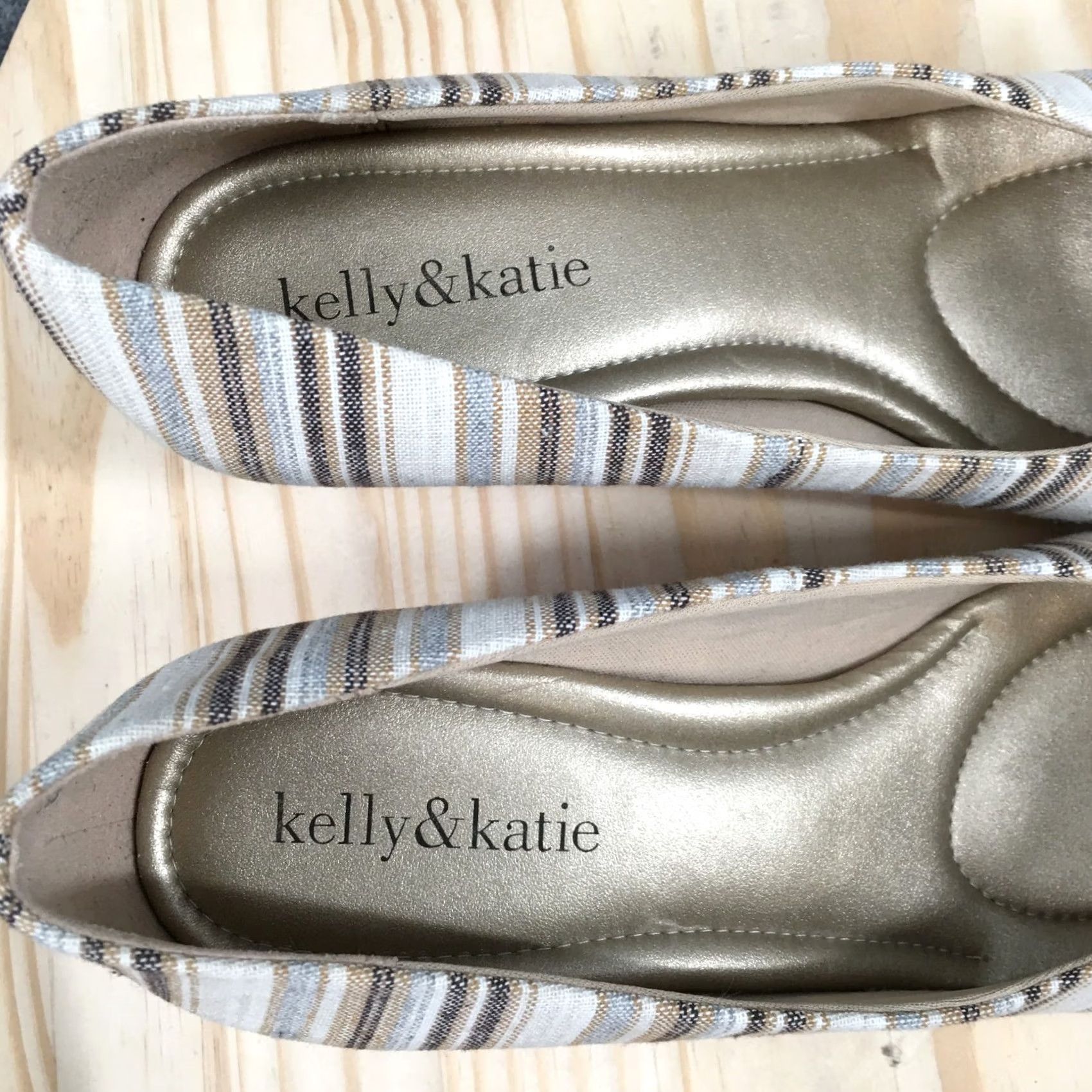 Vintage Kelly & Katie Sandal Womens 7 Brown Peep Toe Slip On Wedge Heels Casual Canvas Shoes Size US 7 / IT 37 - 7 Thumbnail